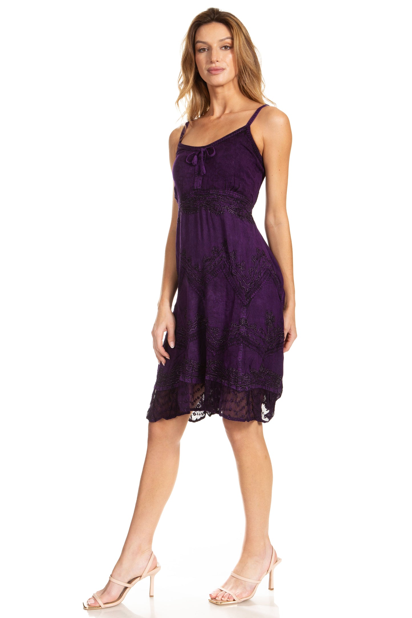 Sakkas Stonewashed Rayon Adjustable Spaghetti Straps Mid Length Dress - Concordia Style Boutique
