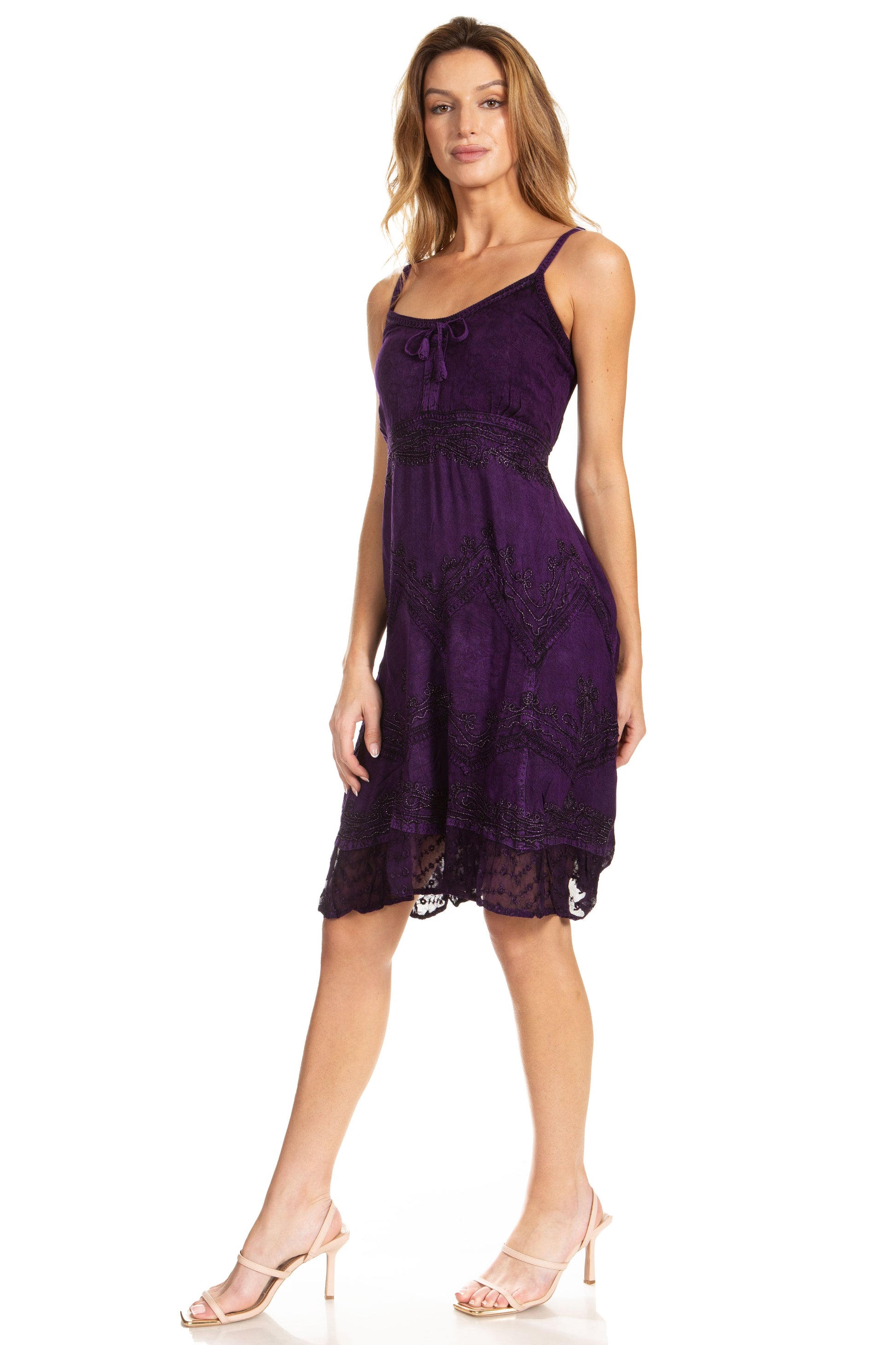 Sakkas Stonewashed Rayon Adjustable Spaghetti Straps Mid Length Dress - Concordia Style Boutique