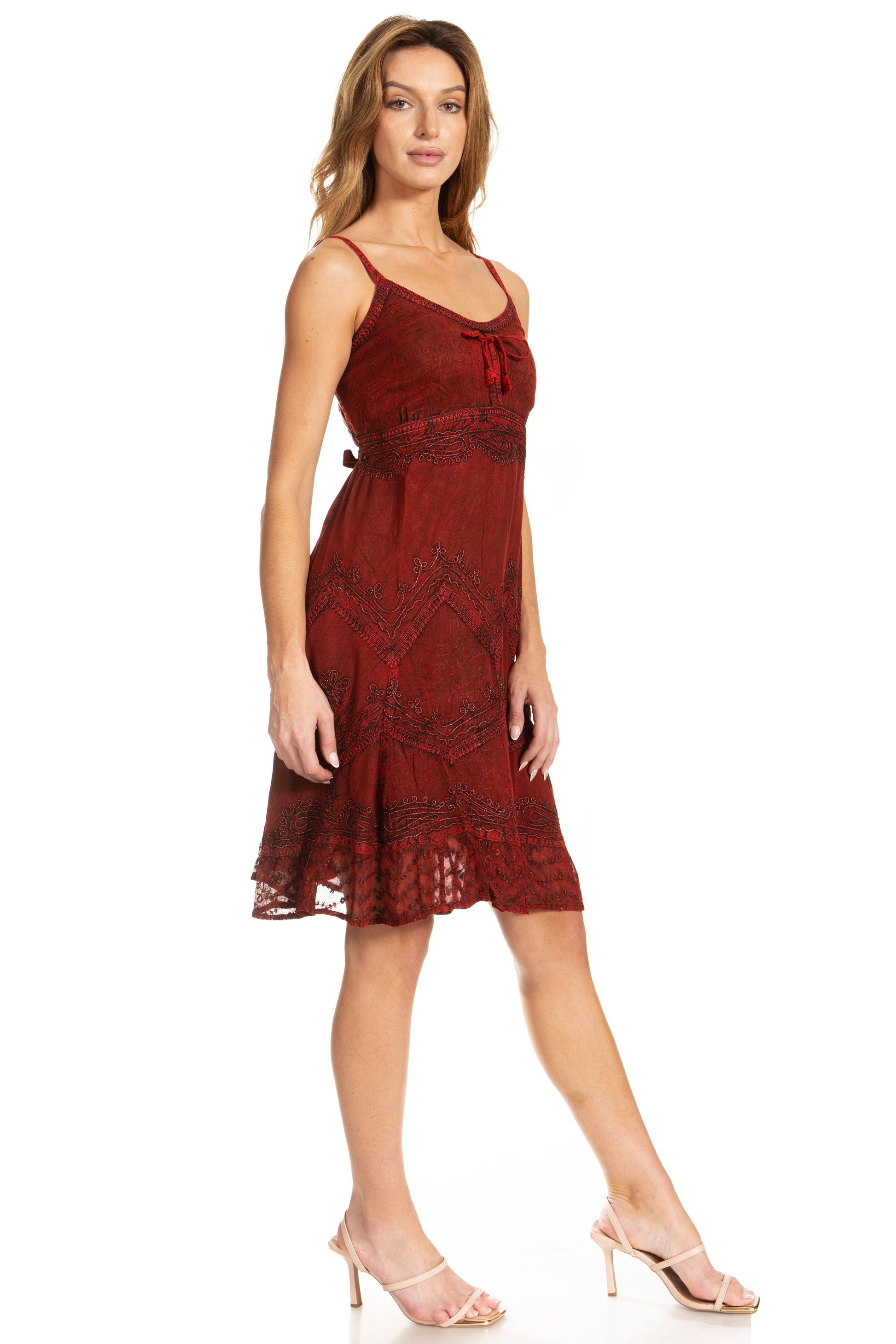 Sakkas Stonewashed Rayon Adjustable Spaghetti Straps Mid Length Dress - Concordia Style Boutique