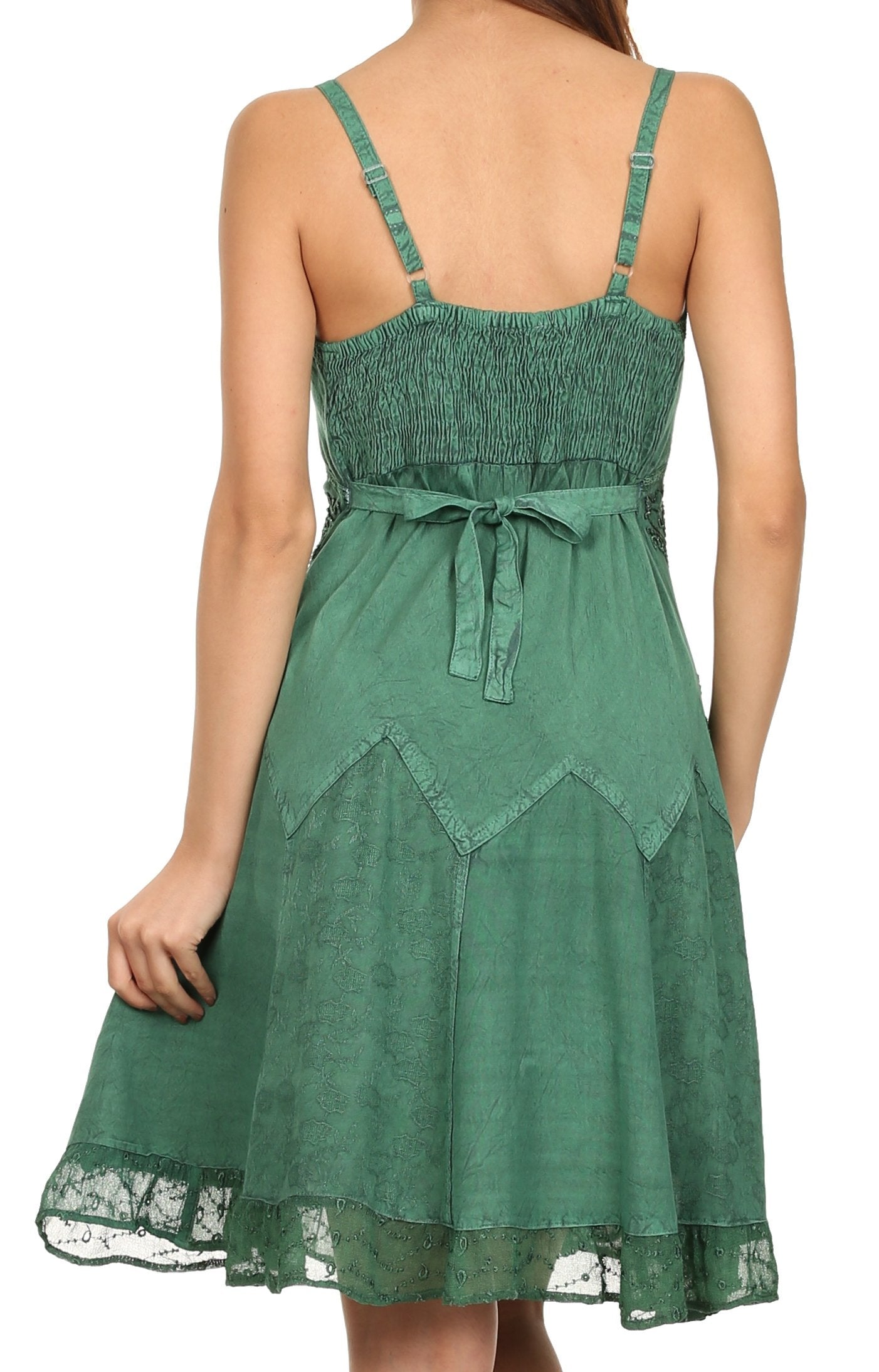 Sakkas Stonewashed Rayon Adjustable Spaghetti Straps Mid Length Dress - Concordia Style Boutique