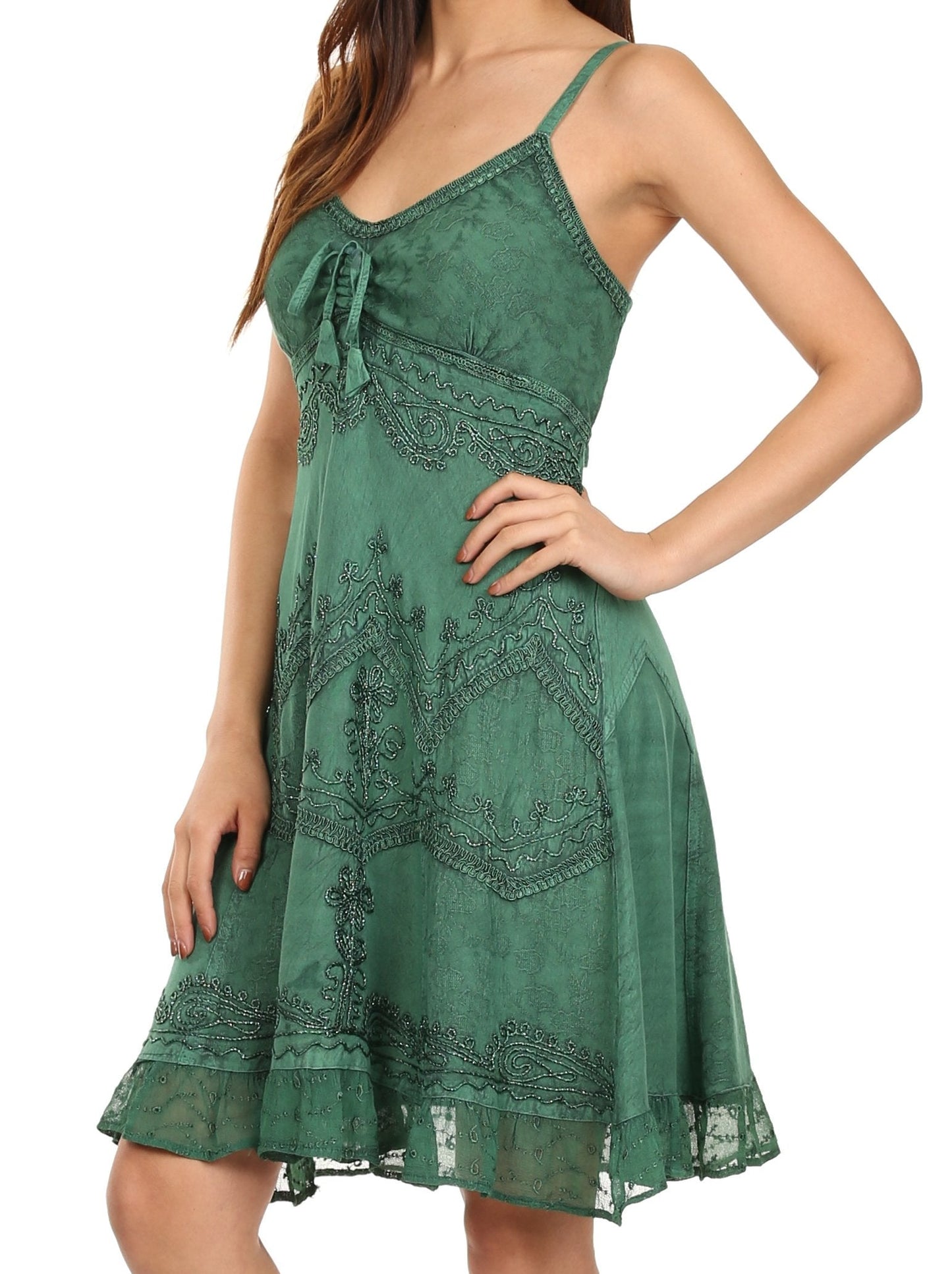 Sakkas Stonewashed Rayon Adjustable Spaghetti Straps Mid Length Dress - Concordia Style Boutique