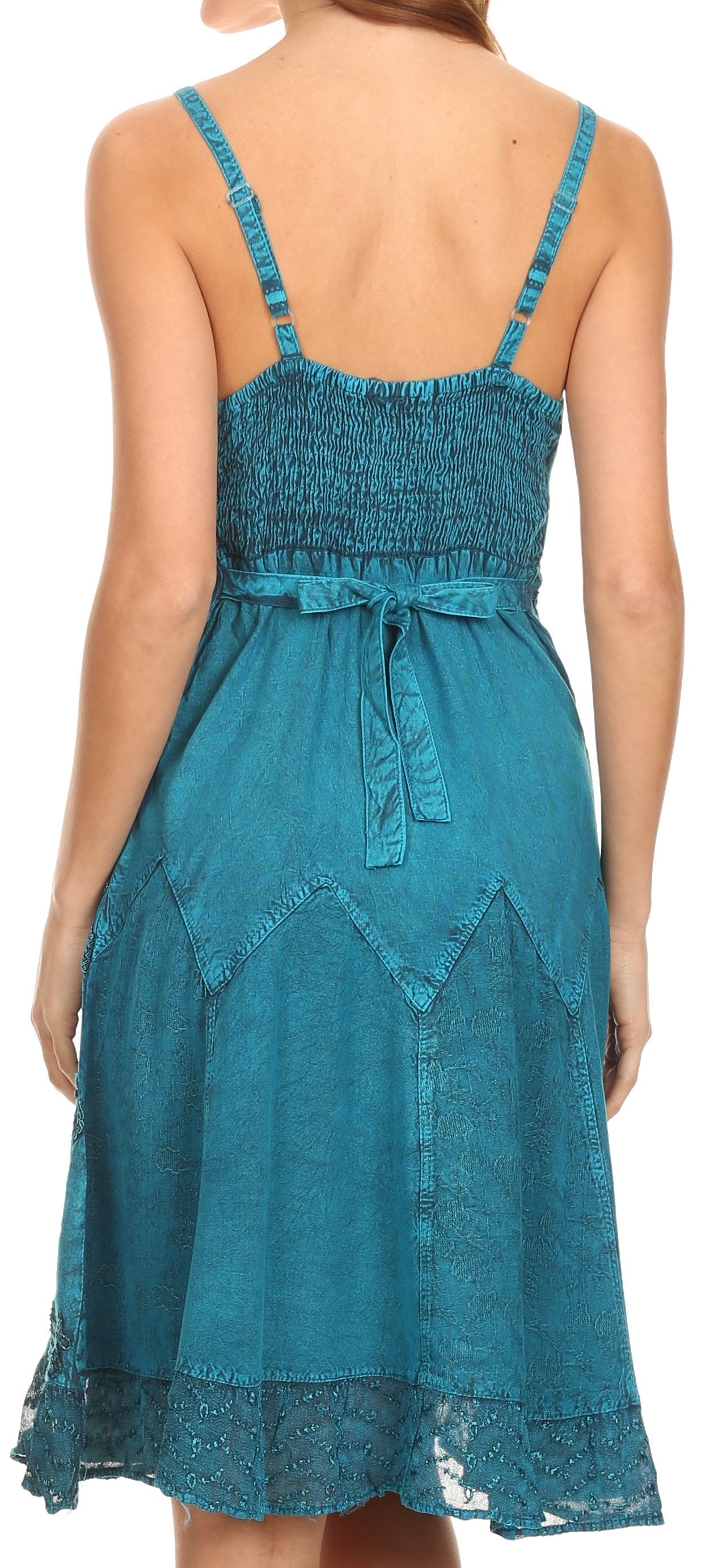 Sakkas Stonewashed Rayon Adjustable Spaghetti Straps Mid Length Dress - Concordia Style Boutique