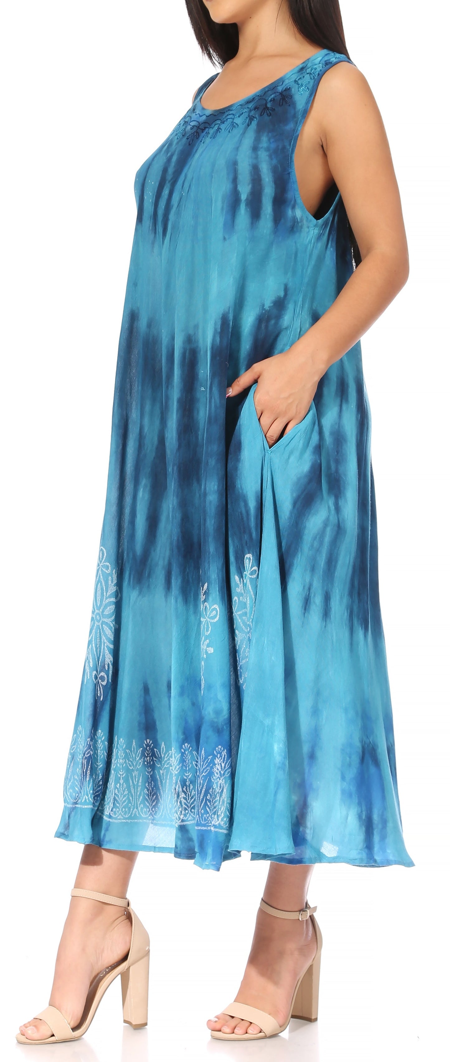 Sakkas Liza Women's Sleeveless Maxi Caftan Dress for Casual Summer Wear with Bohemian Flair and Handy Pockets - Concordia Style Boutique