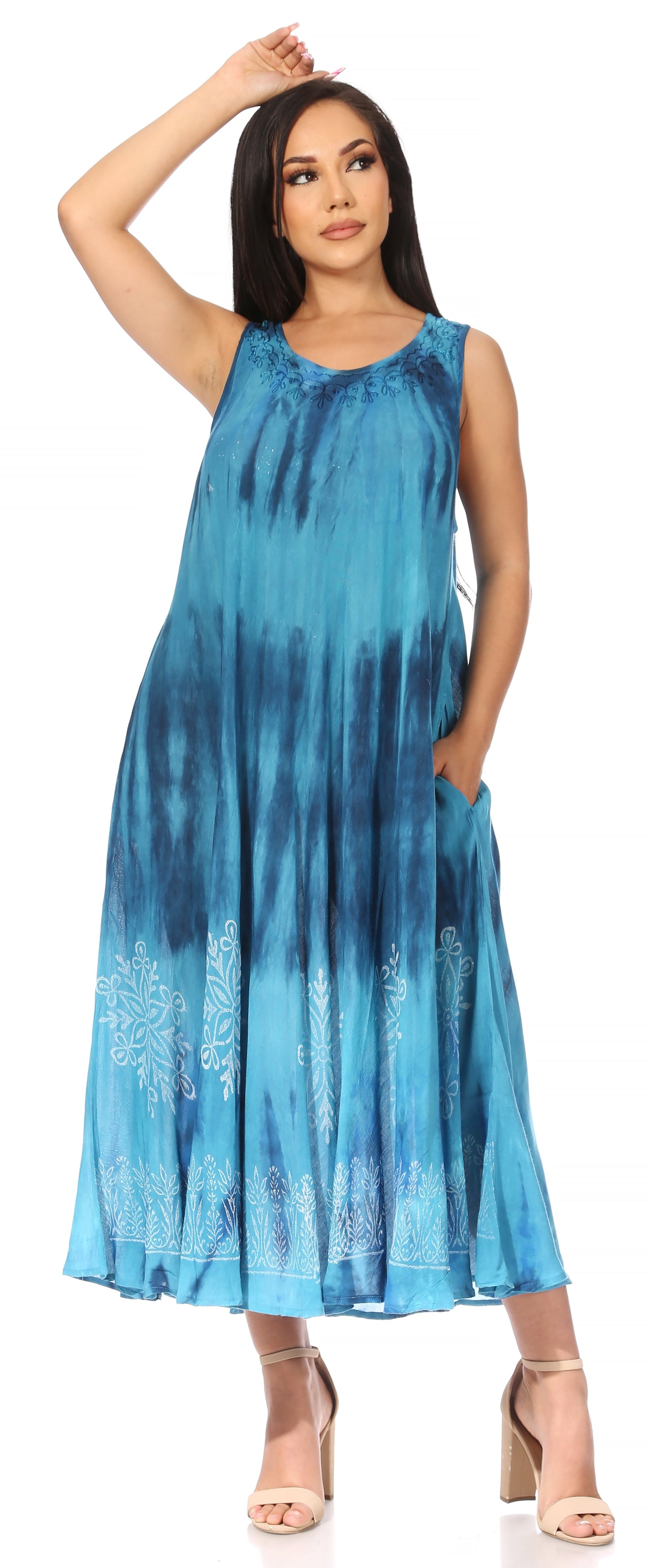 Sakkas Liza Women's Sleeveless Maxi Caftan Dress for Casual Summer Wear with Bohemian Flair and Handy Pockets - Concordia Style Boutique