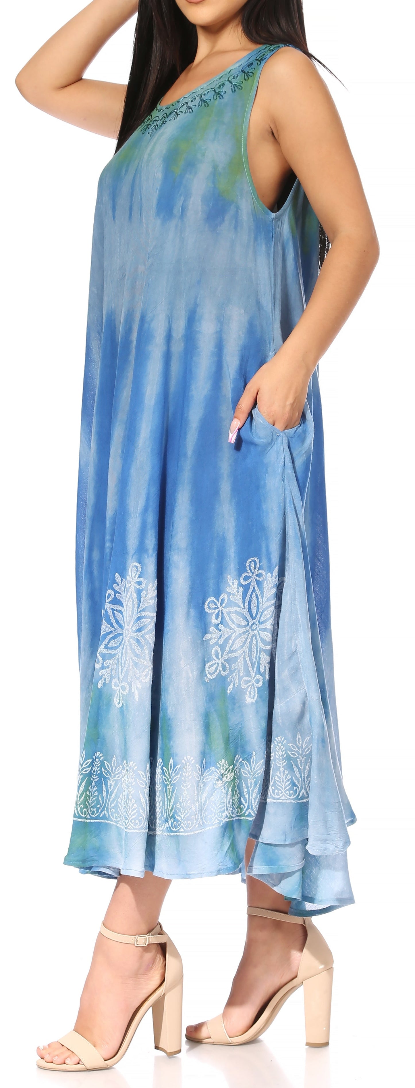 Sakkas Liza Women's Sleeveless Maxi Caftan Dress for Casual Summer Wear with Bohemian Flair and Handy Pockets - Concordia Style Boutique
