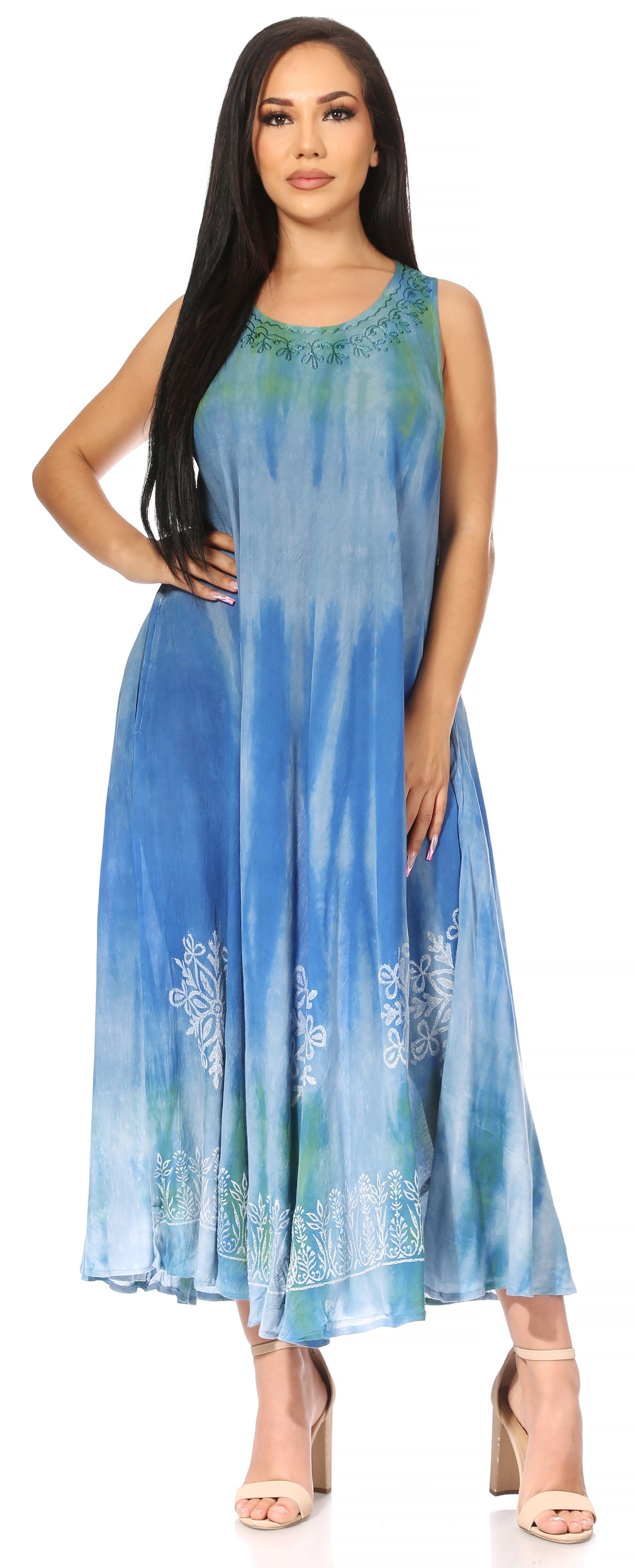 Sakkas Liza Women's Sleeveless Maxi Caftan Dress for Casual Summer Wear with Bohemian Flair and Handy Pockets - Concordia Style Boutique