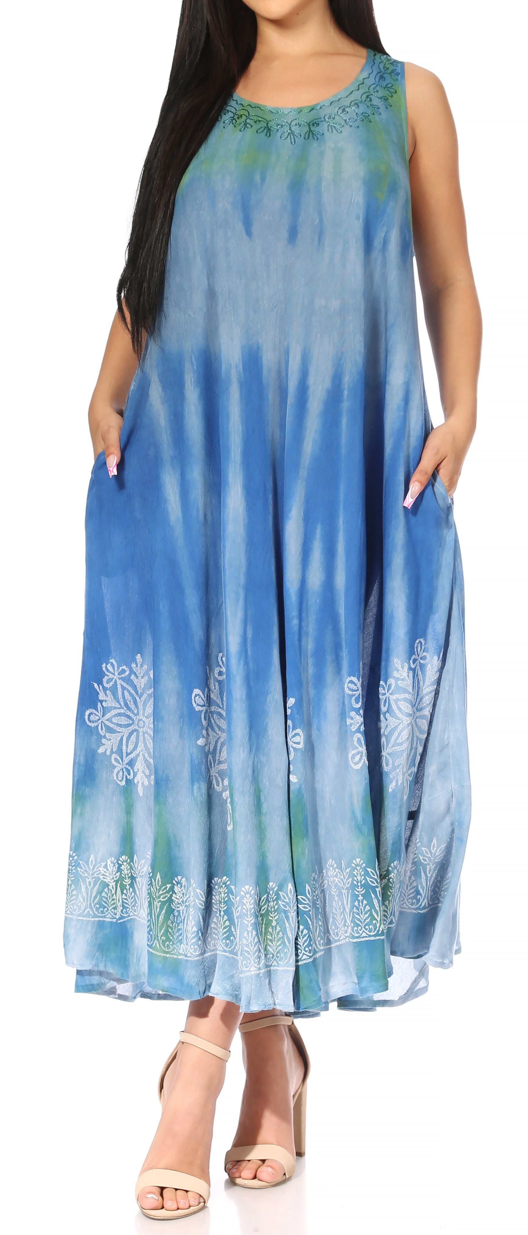 Sakkas Liza Women's Sleeveless Maxi Caftan Dress for Casual Summer Wear with Bohemian Flair and Handy Pockets - Concordia Style Boutique