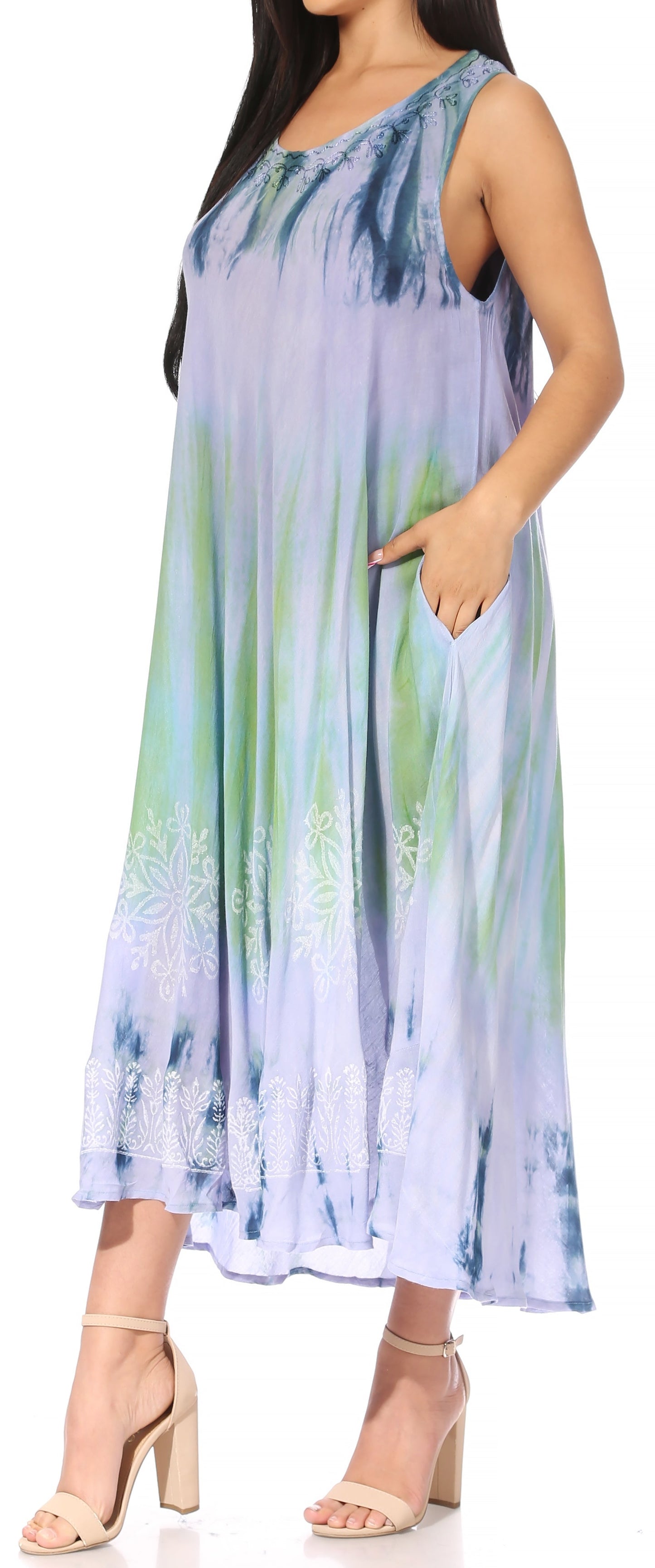 Sakkas Liza Women's Sleeveless Maxi Caftan Dress for Casual Summer Wear with Bohemian Flair and Handy Pockets - Concordia Style Boutique