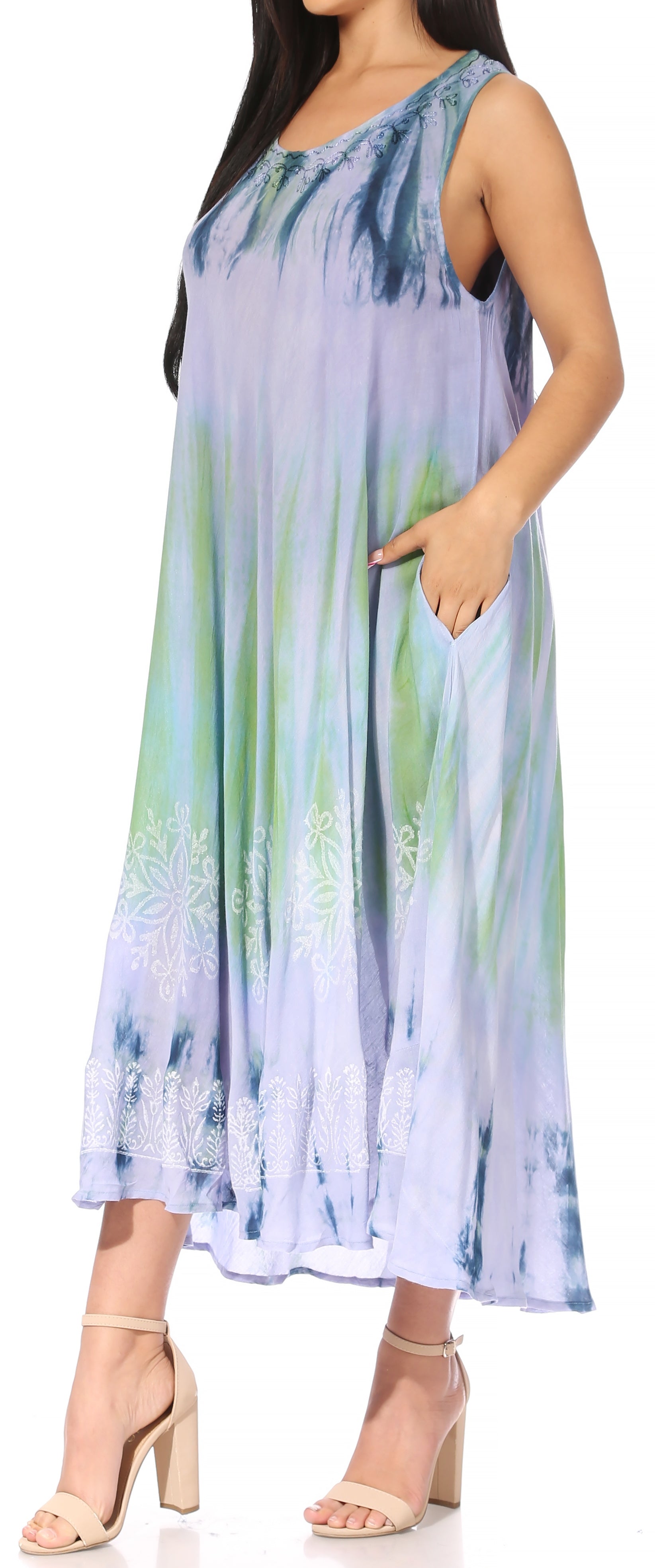 Sakkas Liza Women's Sleeveless Maxi Caftan Dress for Casual Summer Wear with Bohemian Flair and Handy Pockets - Concordia Style Boutique