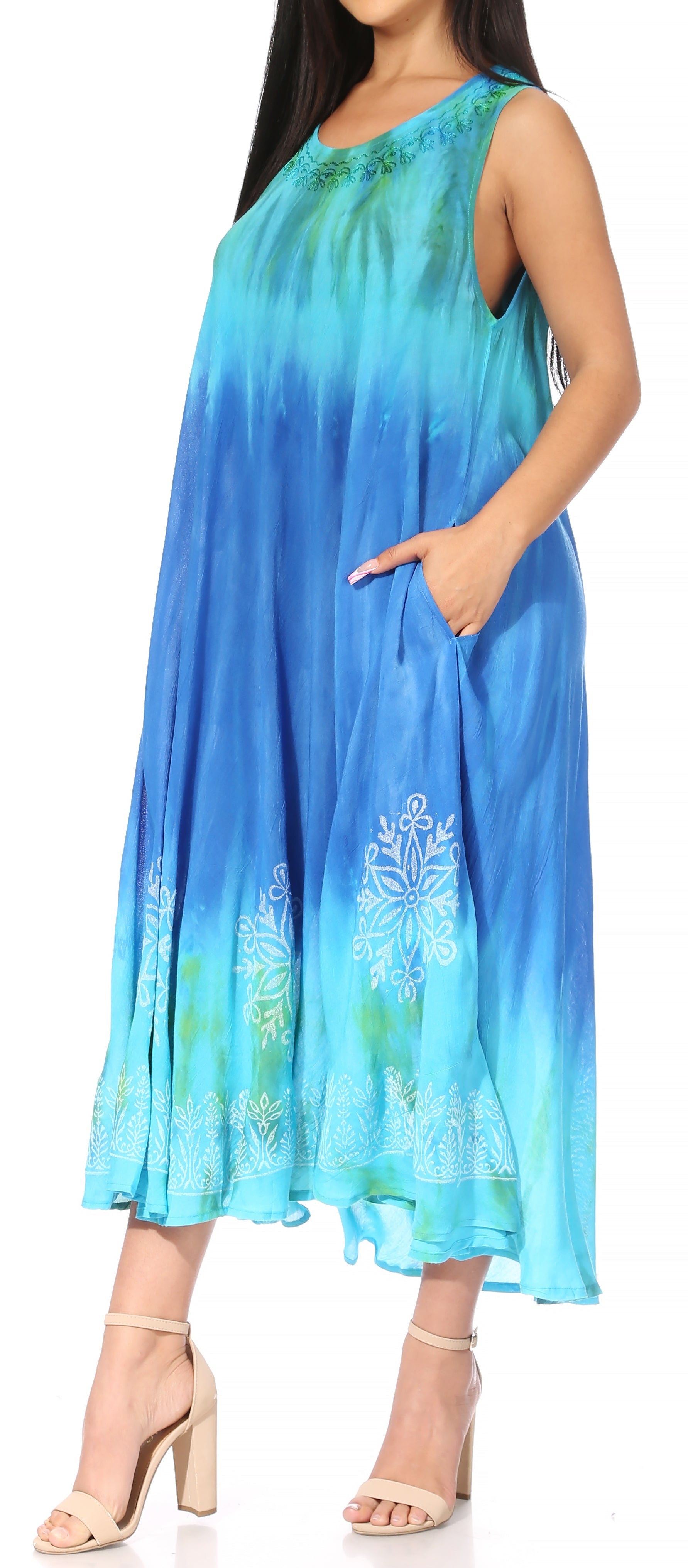 Sakkas Liza Women's Sleeveless Maxi Caftan Dress for Casual Summer Wear with Bohemian Flair and Handy Pockets - Concordia Style Boutique