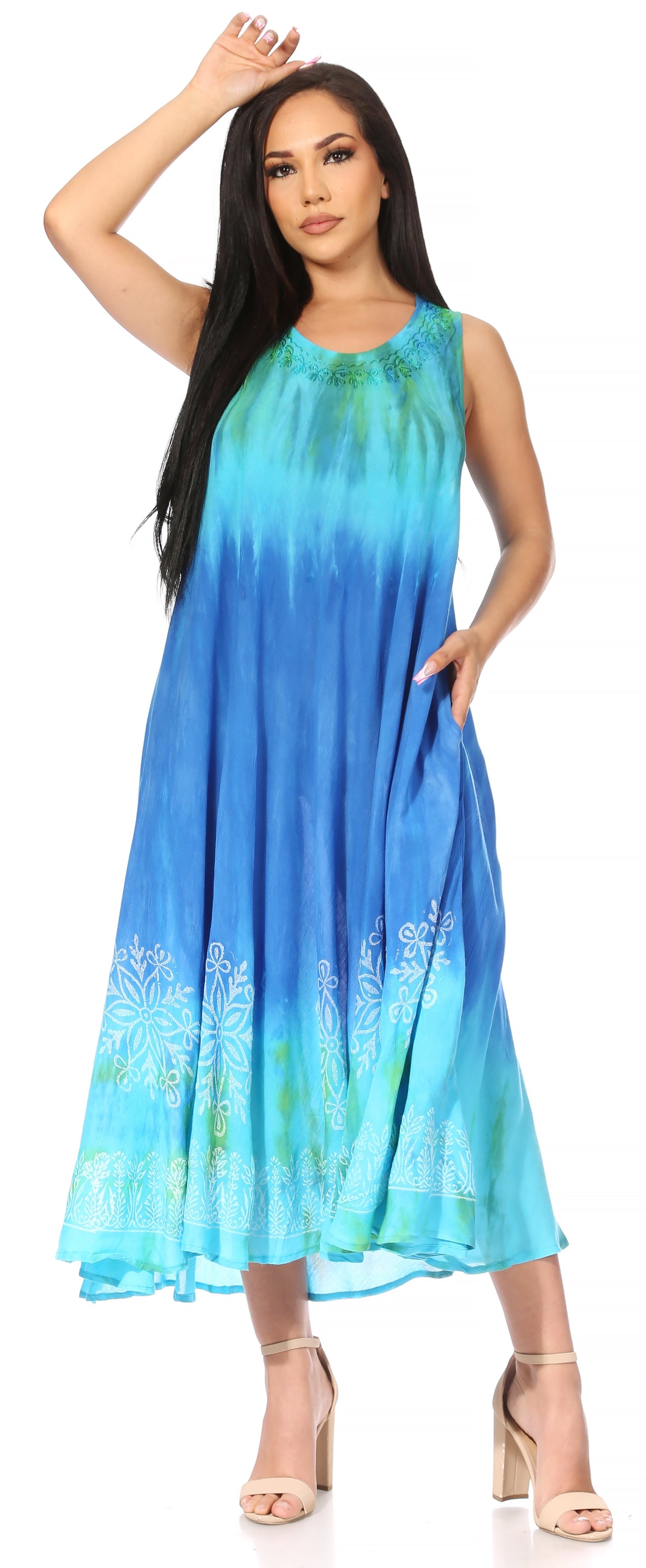 Sakkas Liza Women's Sleeveless Maxi Caftan Dress for Casual Summer Wear with Bohemian Flair and Handy Pockets - Concordia Style Boutique