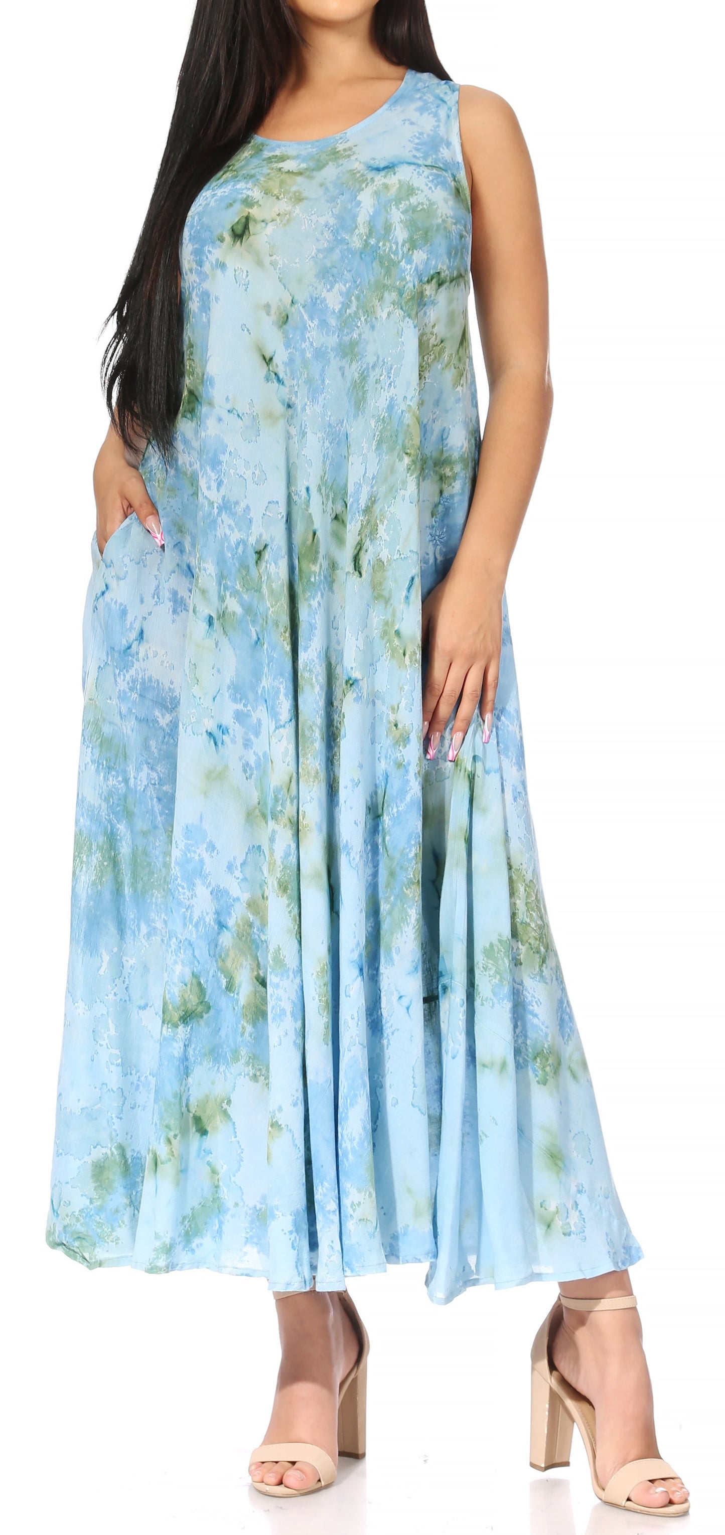 Sakkas Liza Women's Sleeveless Maxi Caftan Dress for Casual Summer Wear with Bohemian Flair and Handy Pockets - Concordia Style Boutique