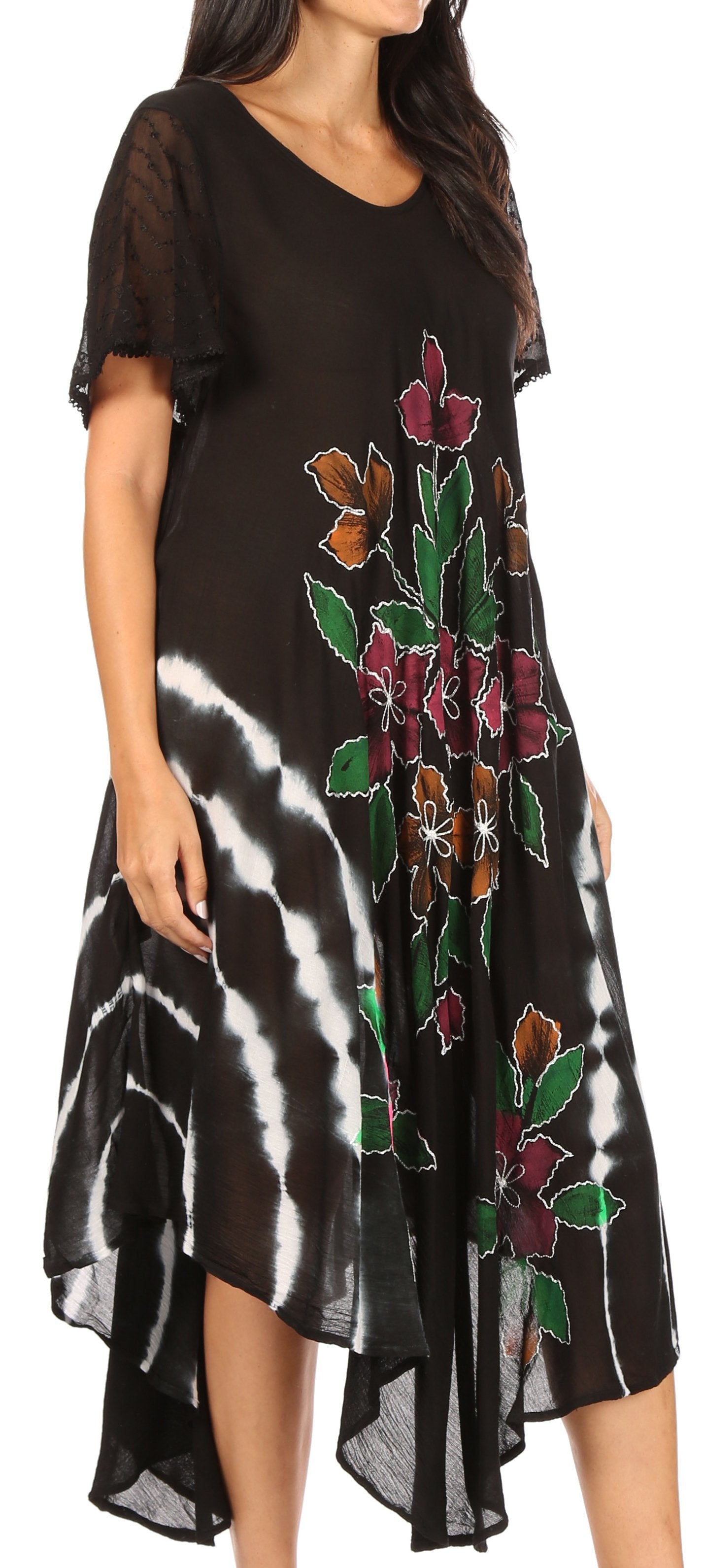 Sakkas Embroidered Painted Floral Cap Sleeve Rayon Dress - Concordia Style Boutique