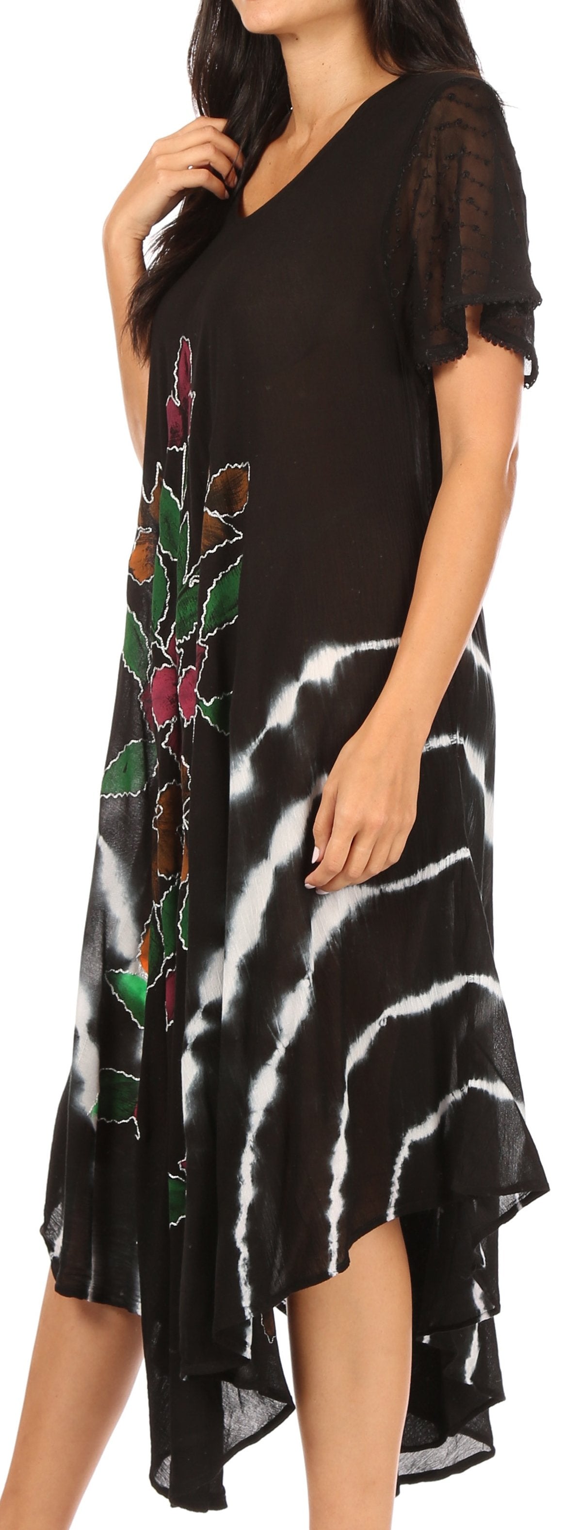 Sakkas Embroidered Painted Floral Cap Sleeve Rayon Dress - Concordia Style Boutique