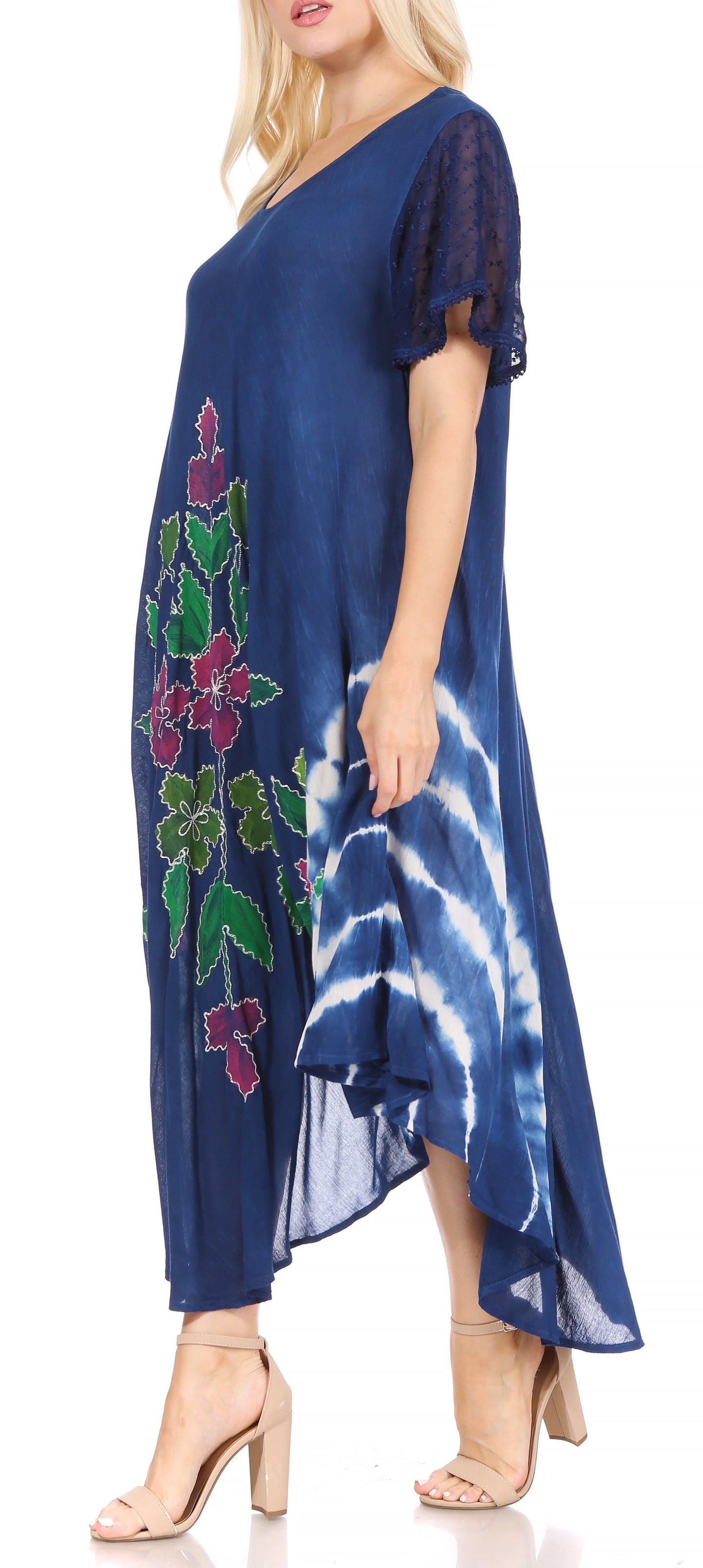 Sakkas Embroidered Painted Floral Cap Sleeve Rayon Dress - Concordia Style Boutique