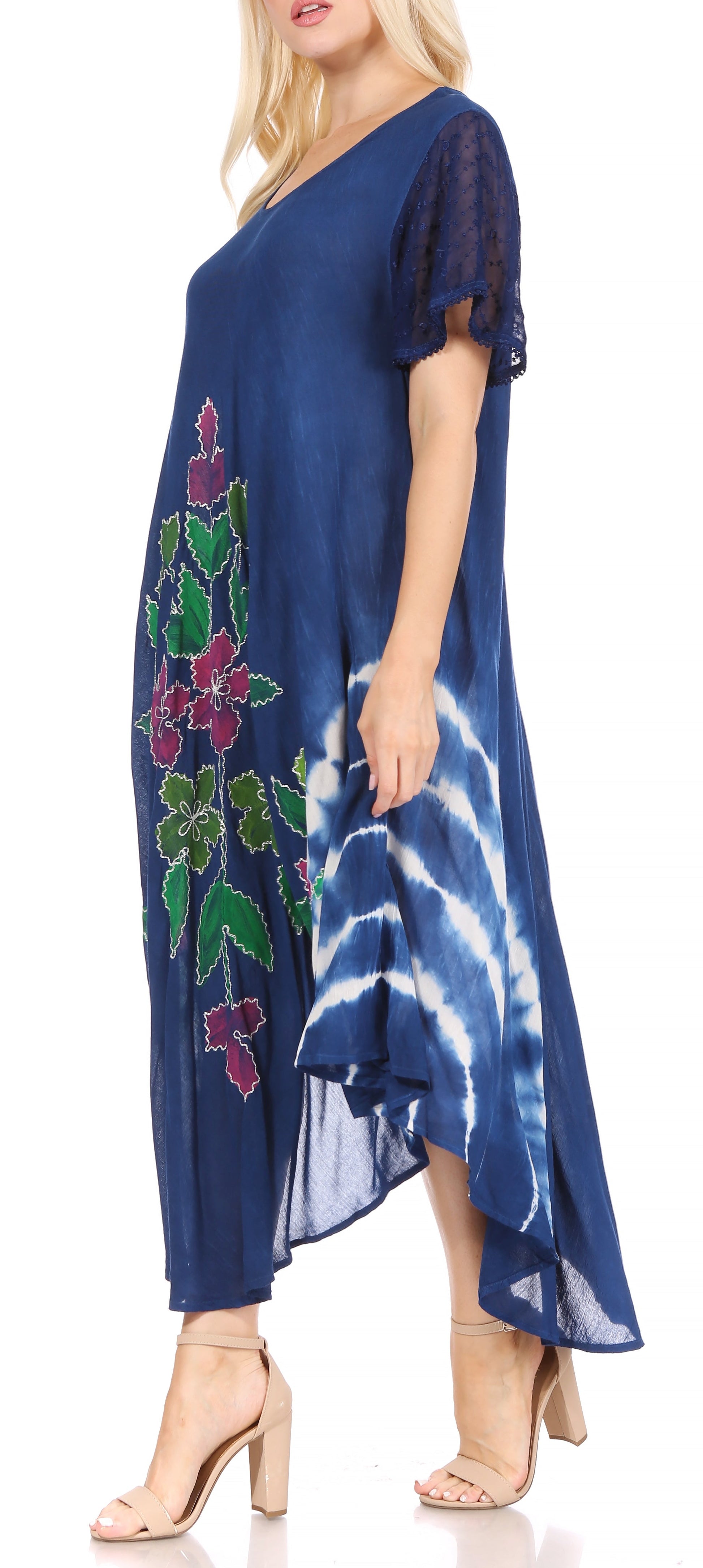 Sakkas Embroidered Painted Floral Cap Sleeve Rayon Dress - Concordia Style Boutique
