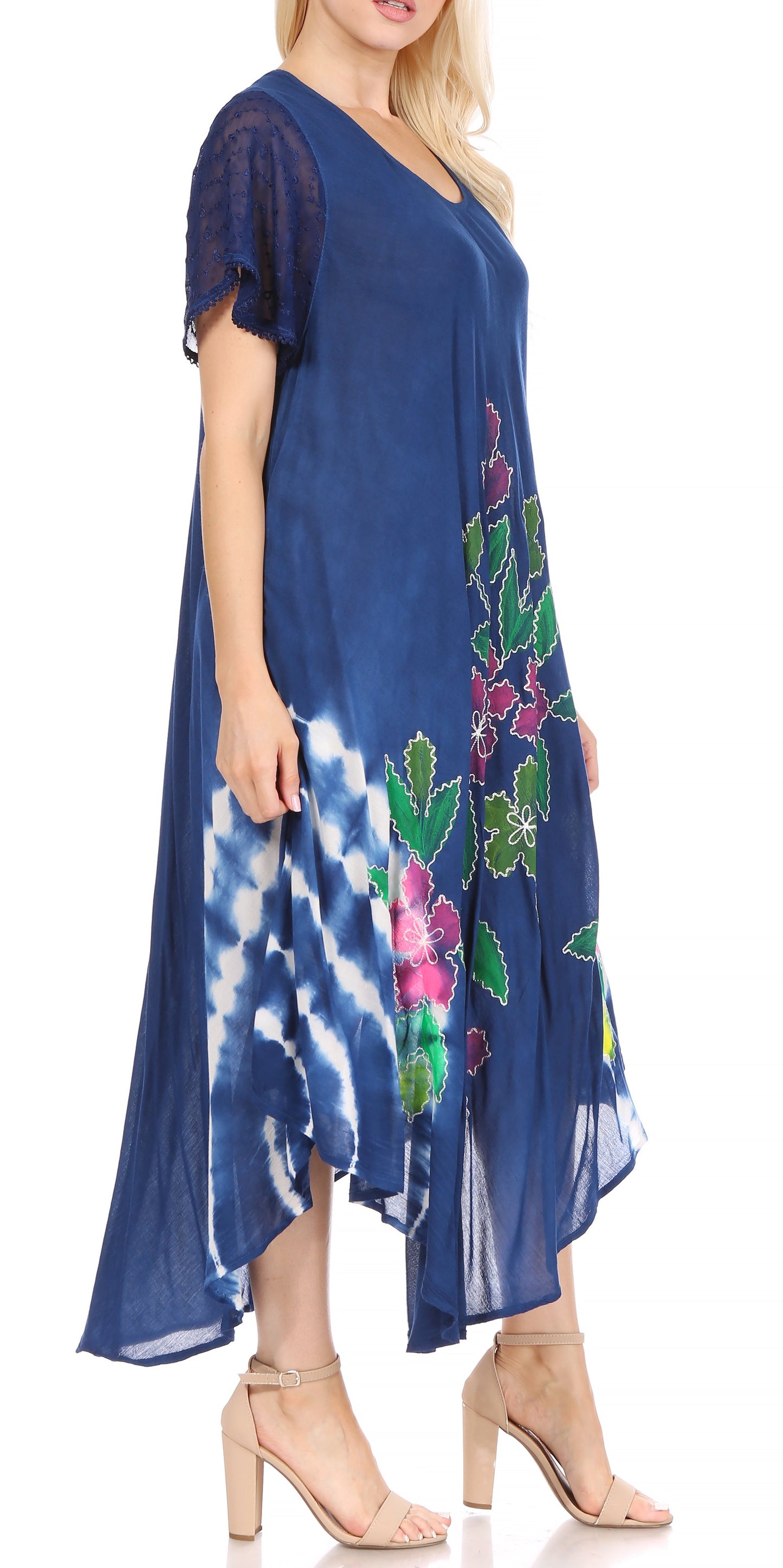 Sakkas Embroidered Painted Floral Cap Sleeve Rayon Dress - Concordia Style Boutique