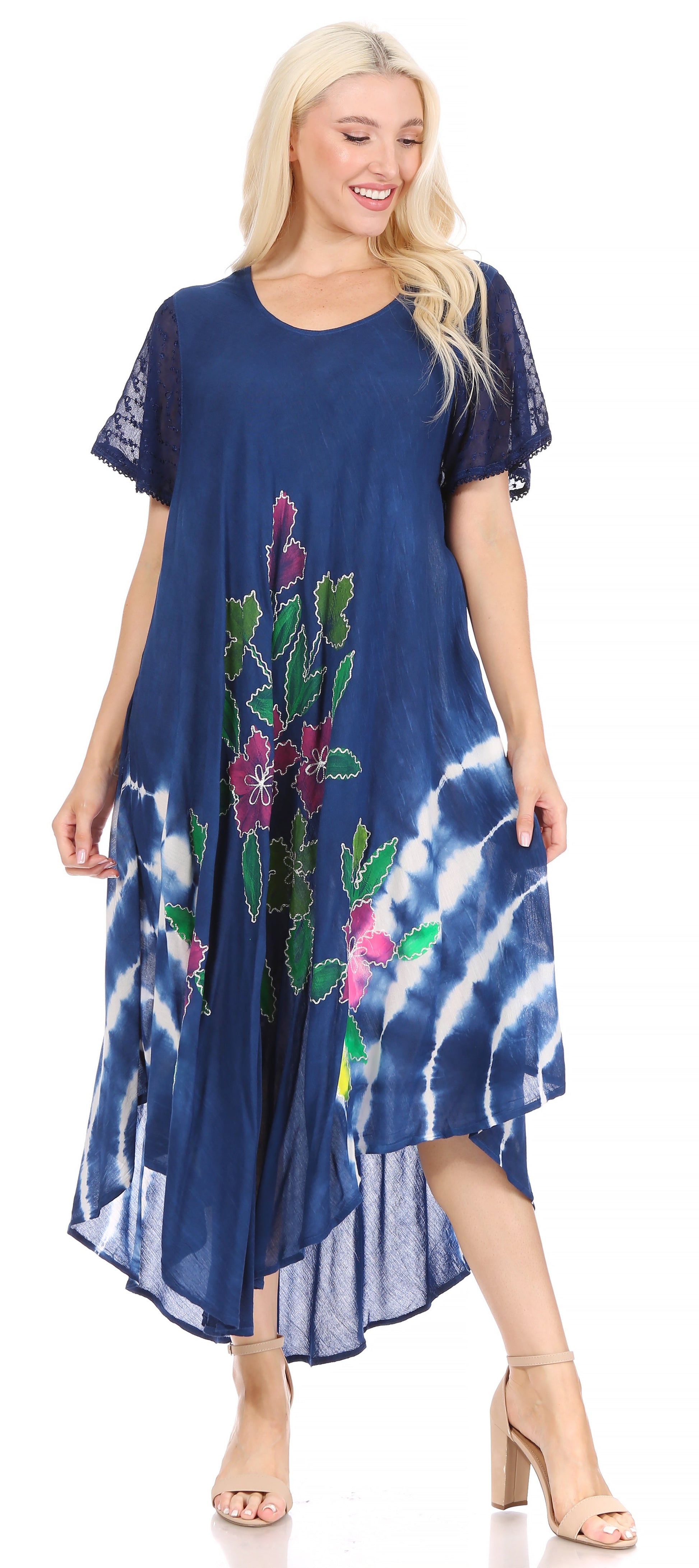 Sakkas Embroidered Painted Floral Cap Sleeve Rayon Dress - Concordia Style Boutique