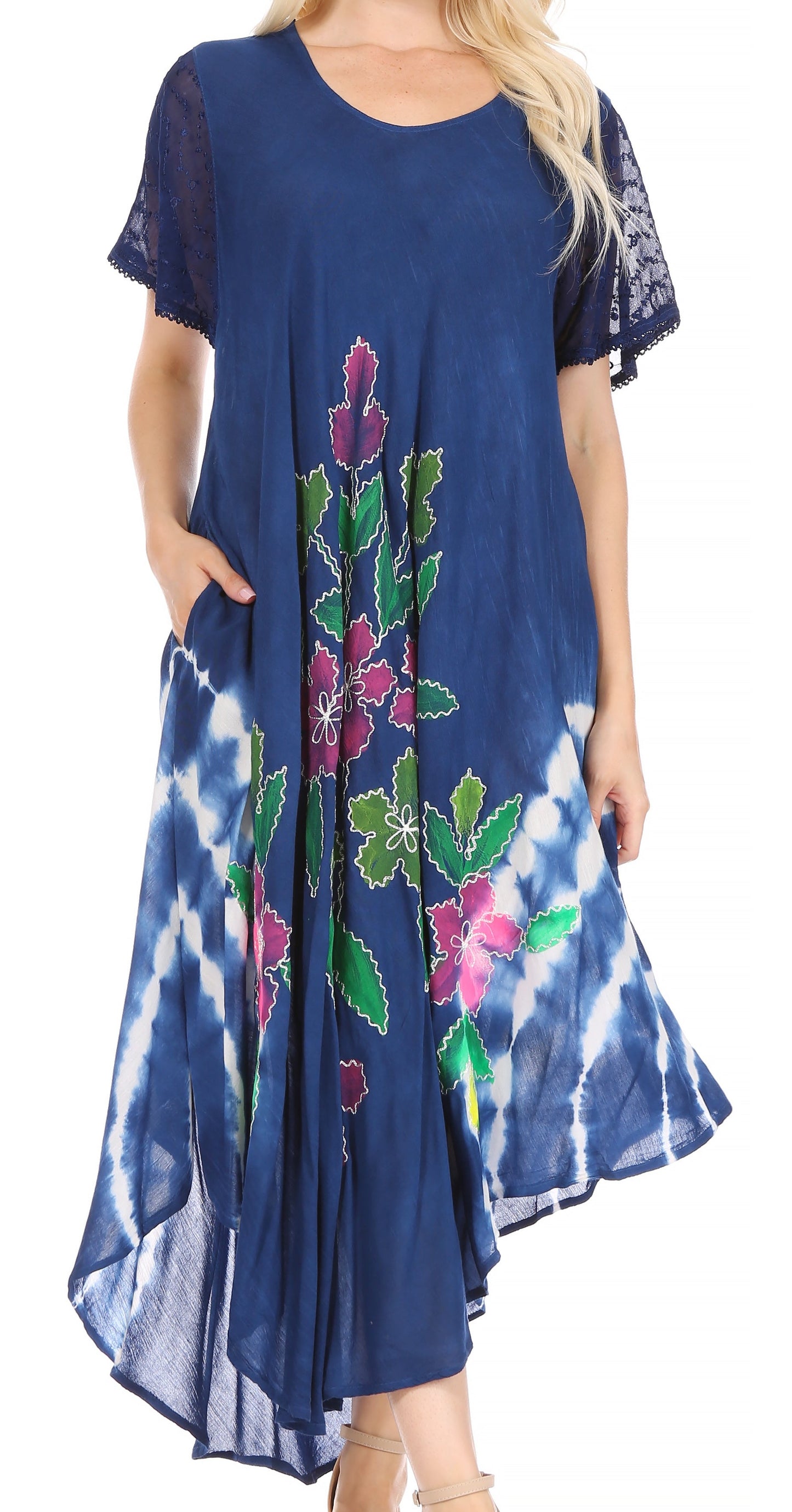 Sakkas Embroidered Painted Floral Cap Sleeve Rayon Dress - Concordia Style Boutique