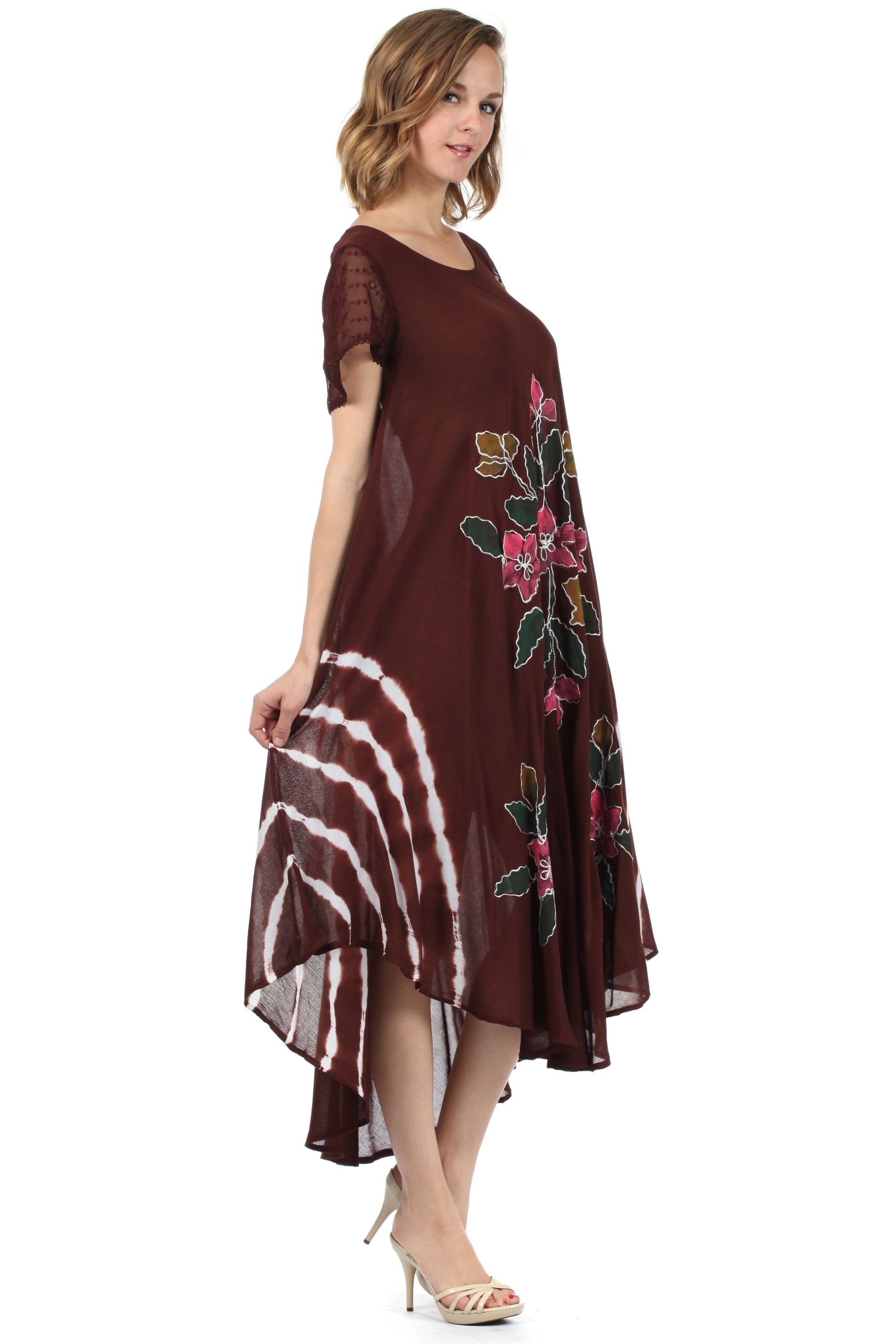 Sakkas Embroidered Painted Floral Cap Sleeve Rayon Dress - Concordia Style Boutique