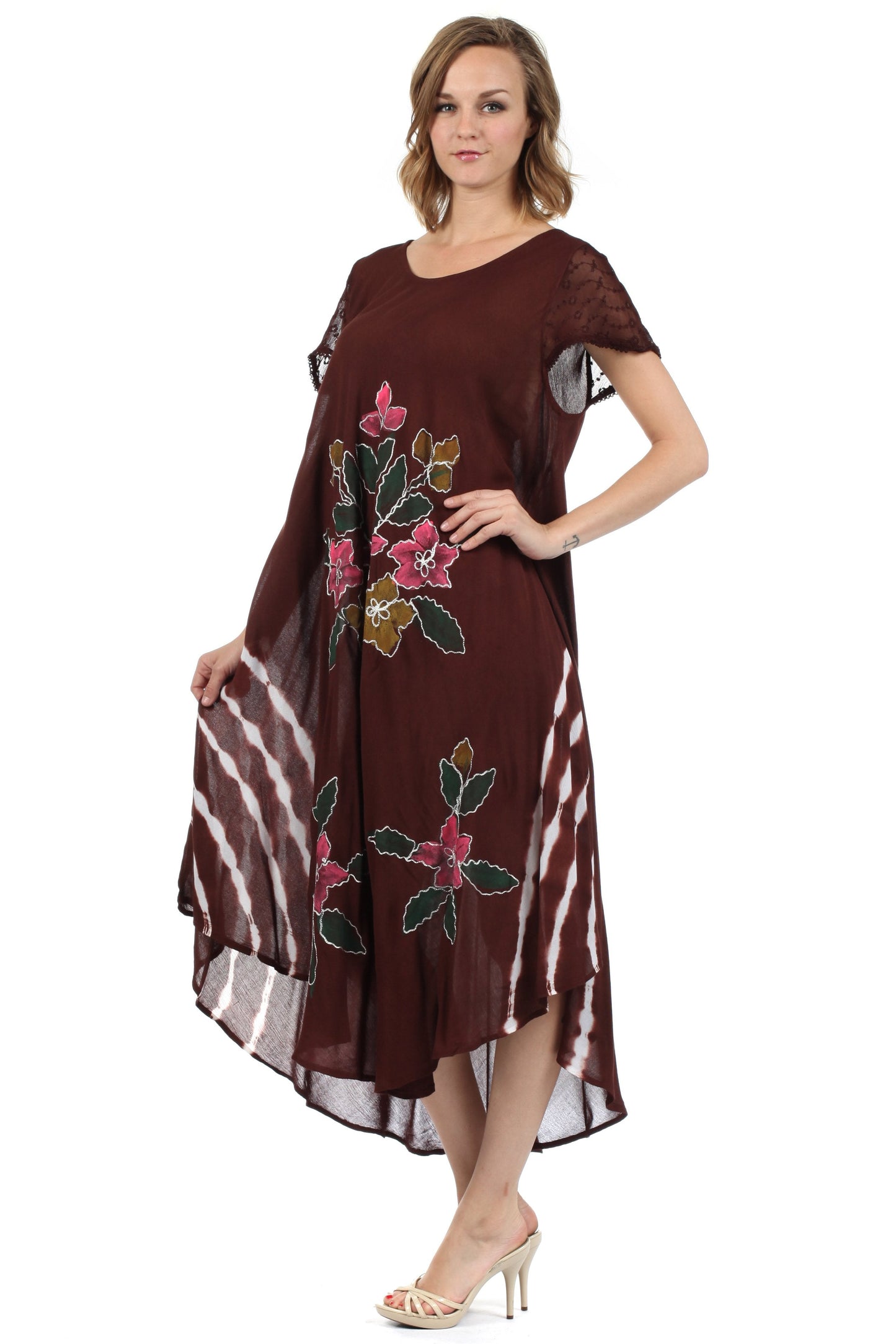 Sakkas Embroidered Painted Floral Cap Sleeve Rayon Dress - Concordia Style Boutique
