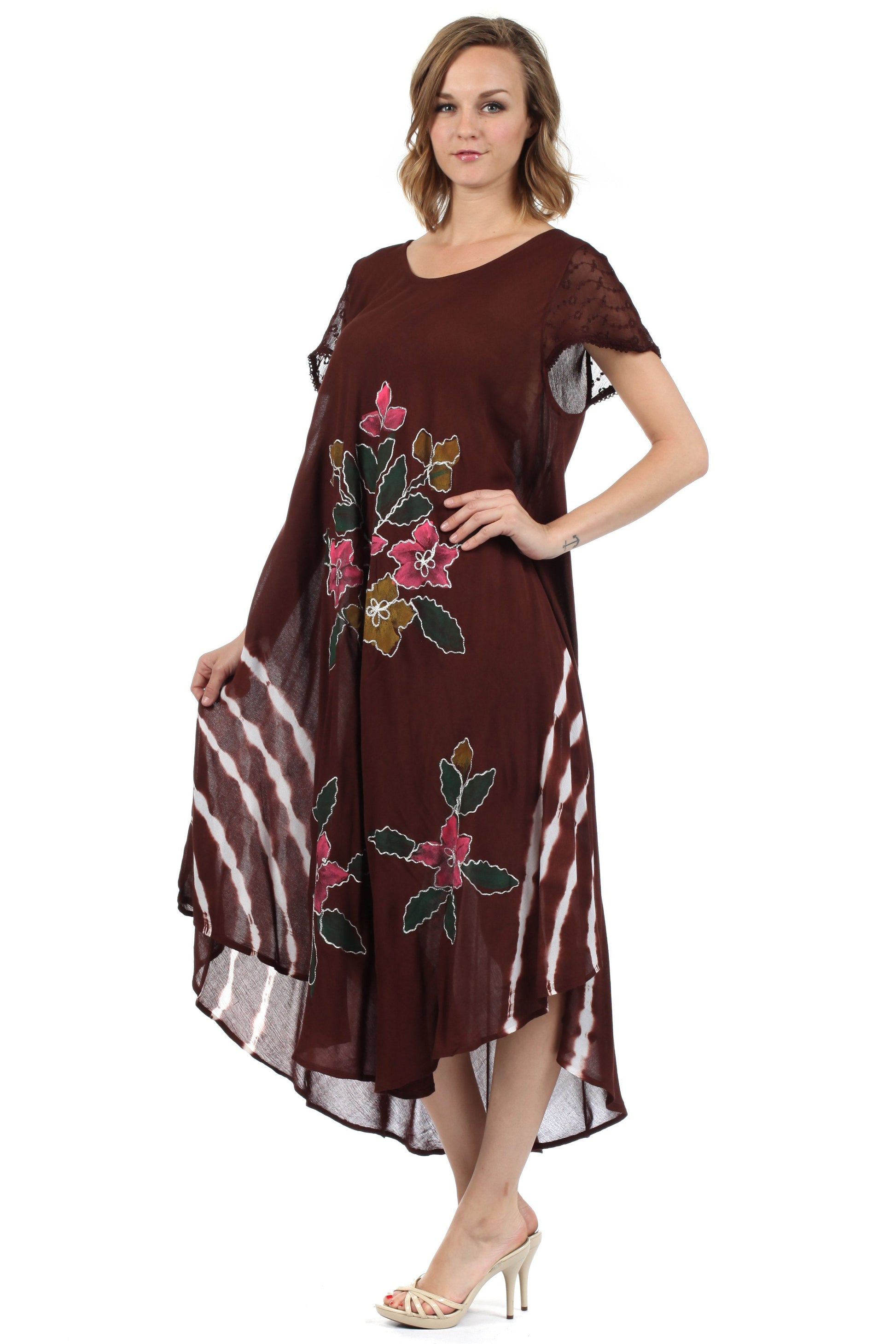 Sakkas Embroidered Painted Floral Cap Sleeve Rayon Dress - Concordia Style Boutique