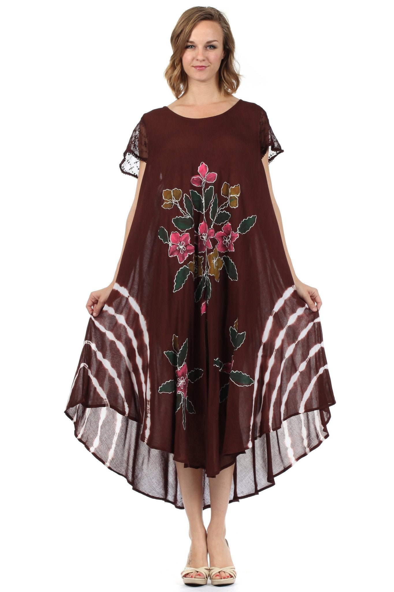 Sakkas Embroidered Painted Floral Cap Sleeve Rayon Dress - Concordia Style Boutique