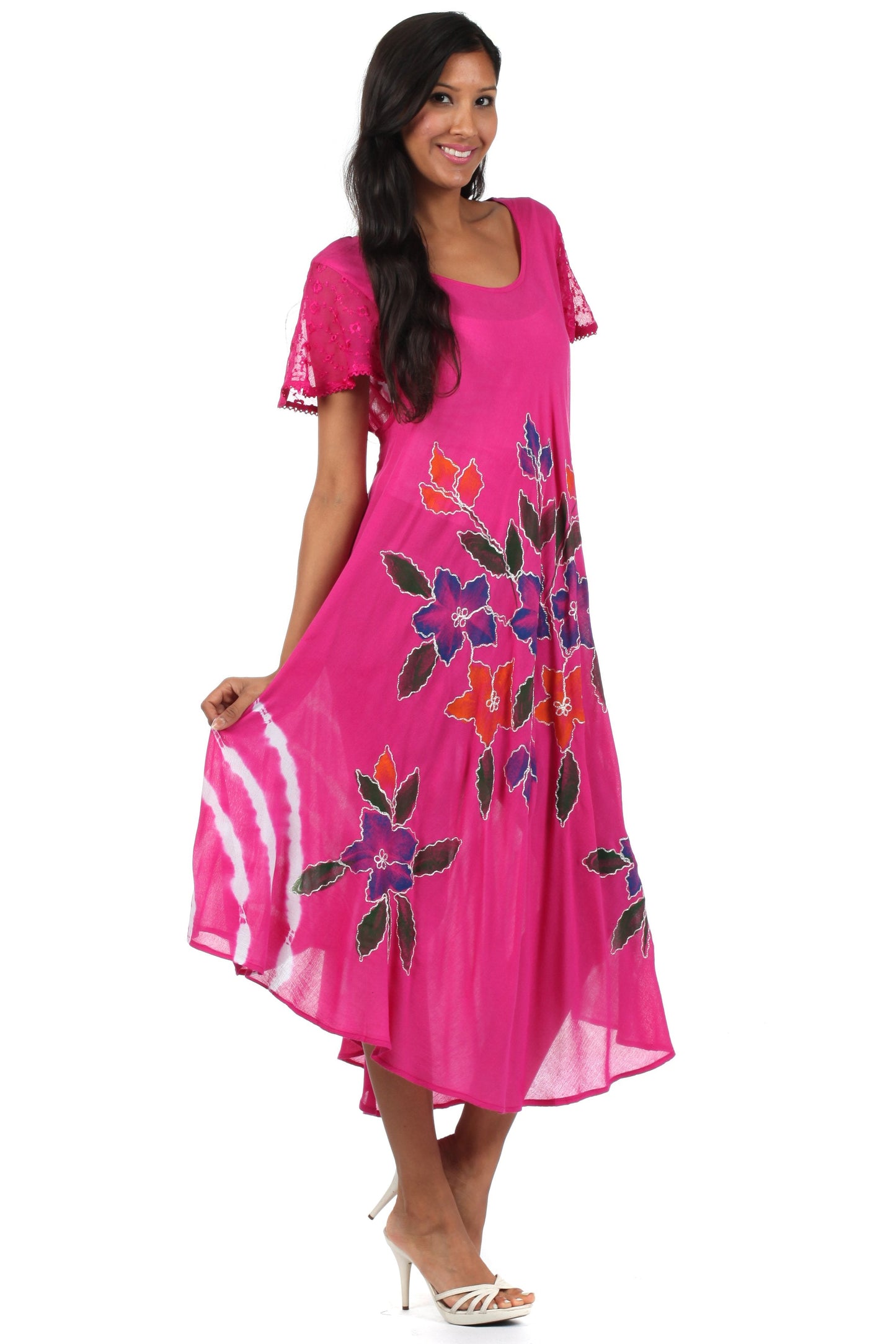 Sakkas Embroidered Painted Floral Cap Sleeve Rayon Dress - Concordia Style Boutique