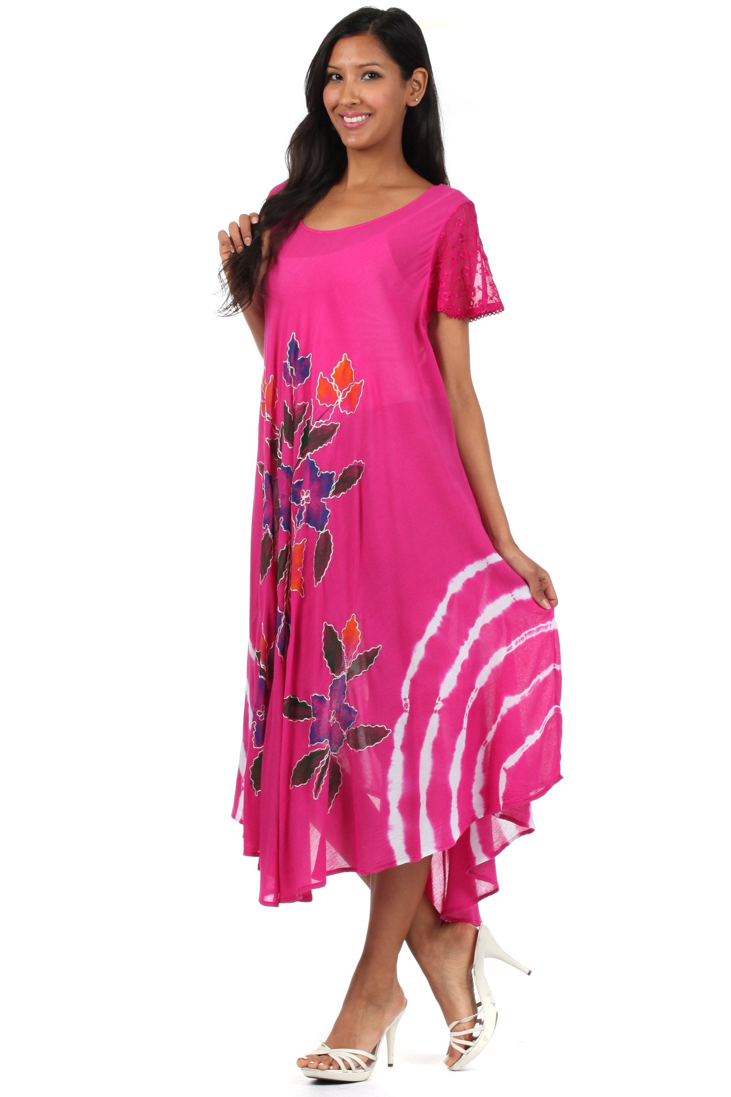 Sakkas Embroidered Painted Floral Cap Sleeve Rayon Dress - Concordia Style Boutique