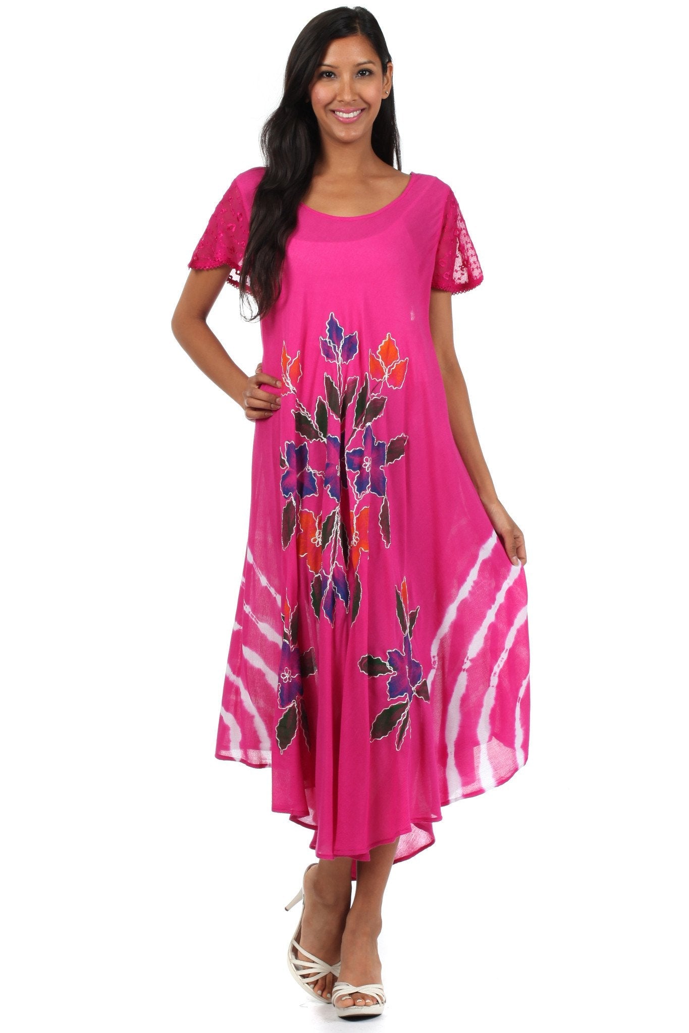 Sakkas Embroidered Painted Floral Cap Sleeve Rayon Dress - Concordia Style Boutique