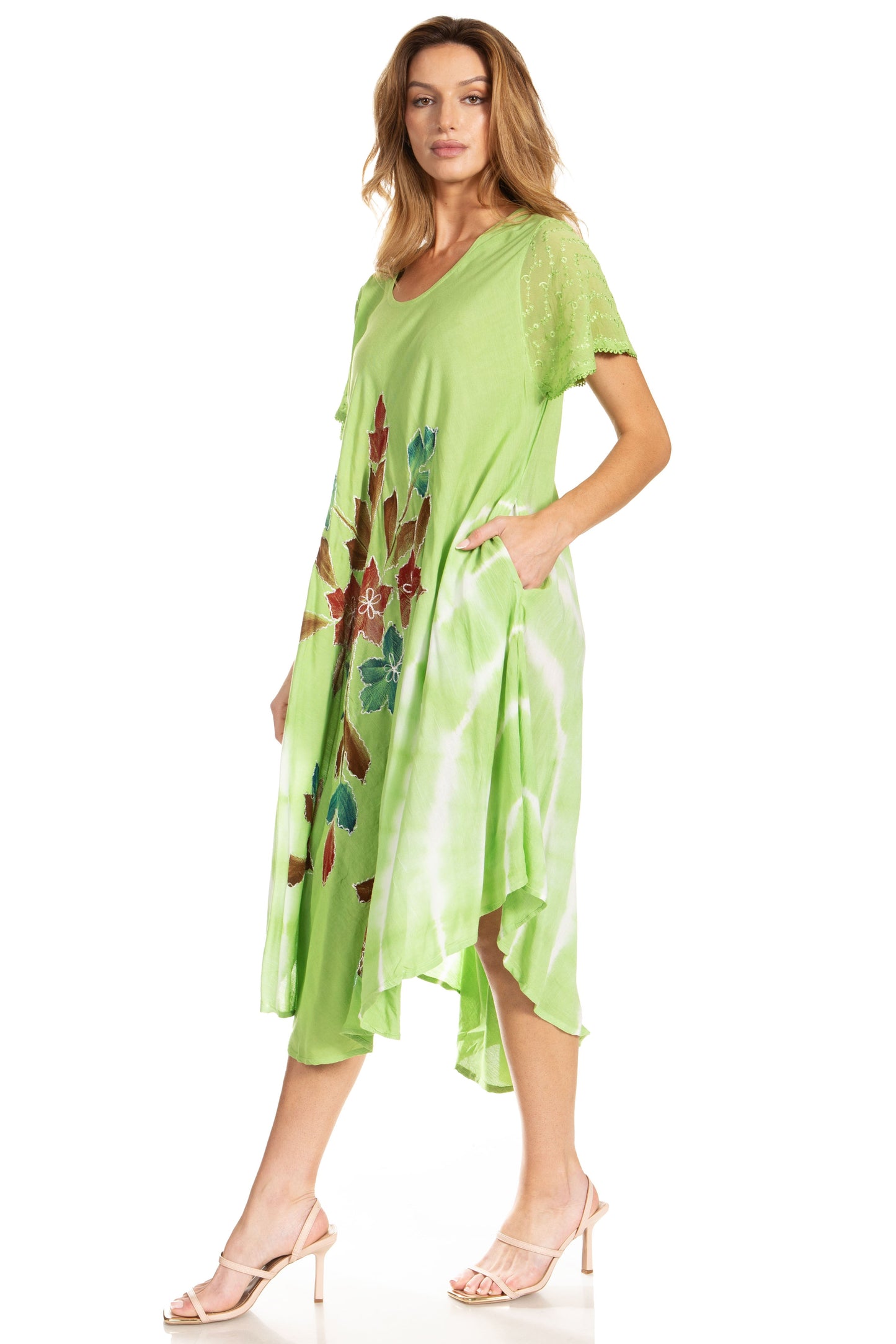 Sakkas Embroidered Painted Floral Cap Sleeve Rayon Dress - Concordia Style Boutique