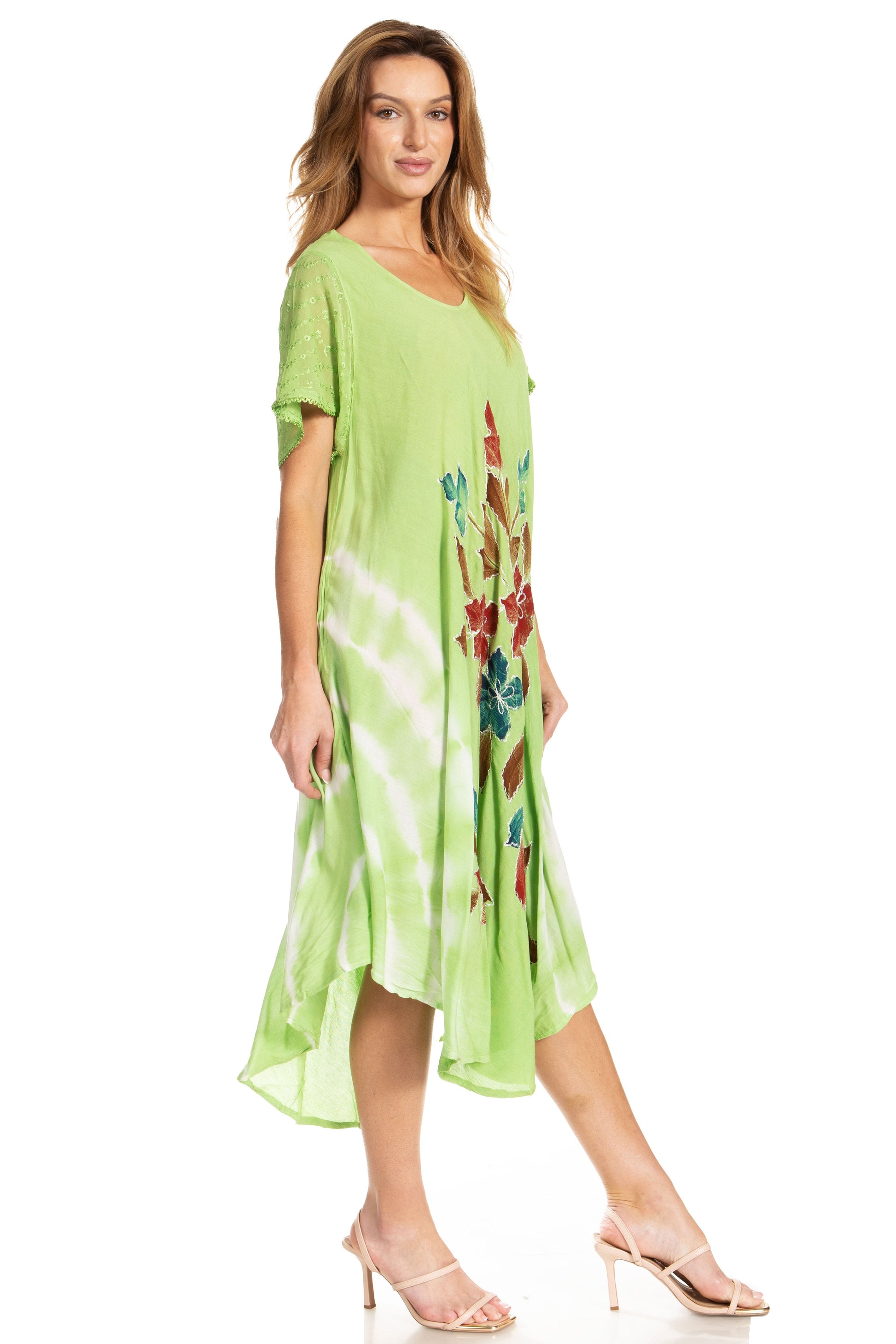 Sakkas Embroidered Painted Floral Cap Sleeve Rayon Dress - Concordia Style Boutique