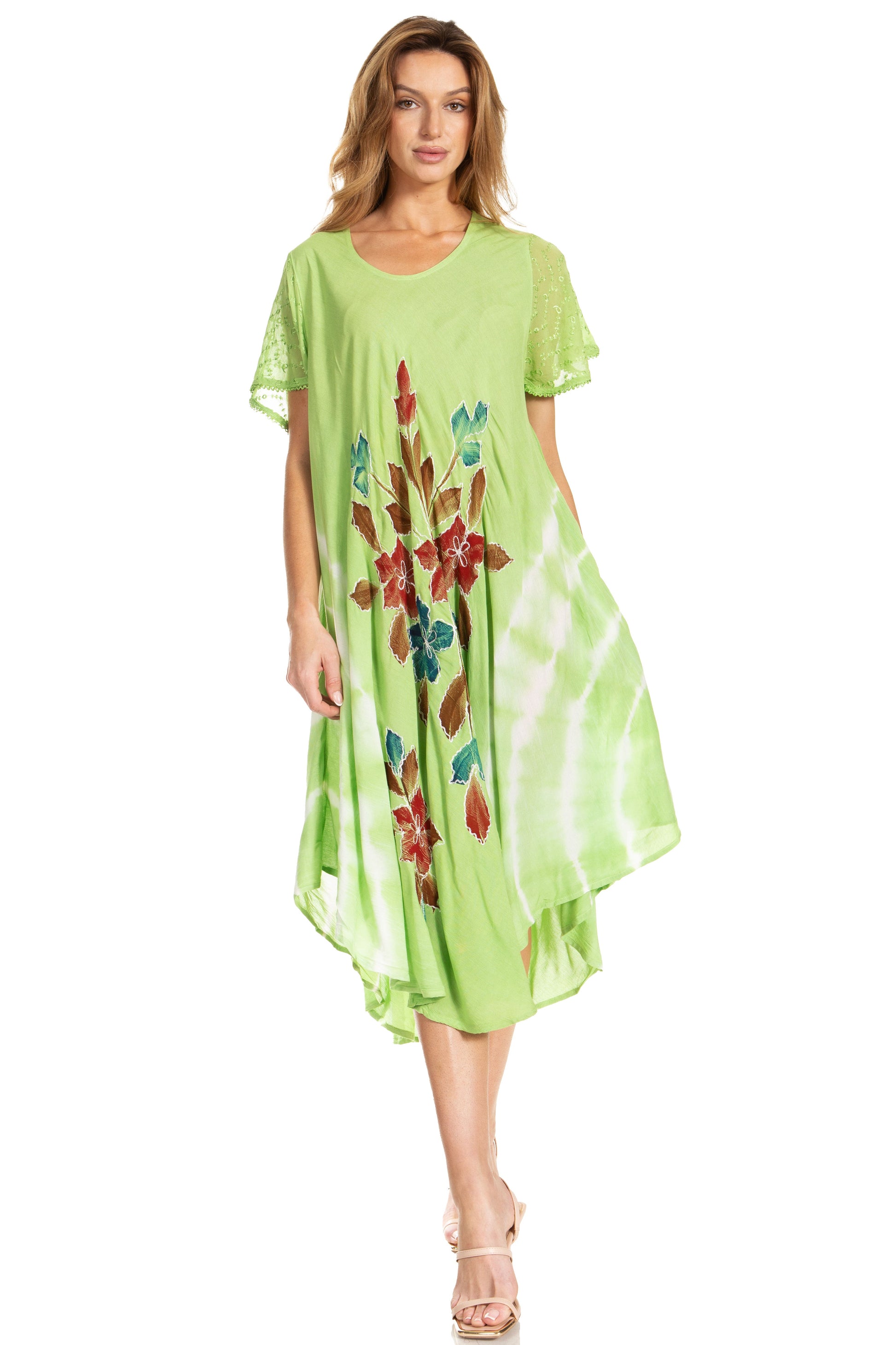 Sakkas Embroidered Painted Floral Cap Sleeve Rayon Dress - Concordia Style Boutique