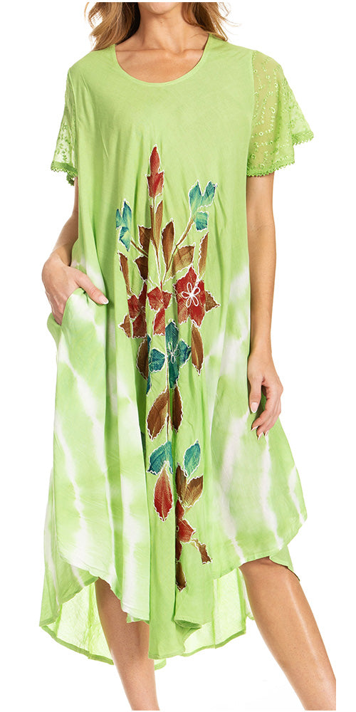 Sakkas Embroidered Painted Floral Cap Sleeve Rayon Dress - Concordia Style Boutique