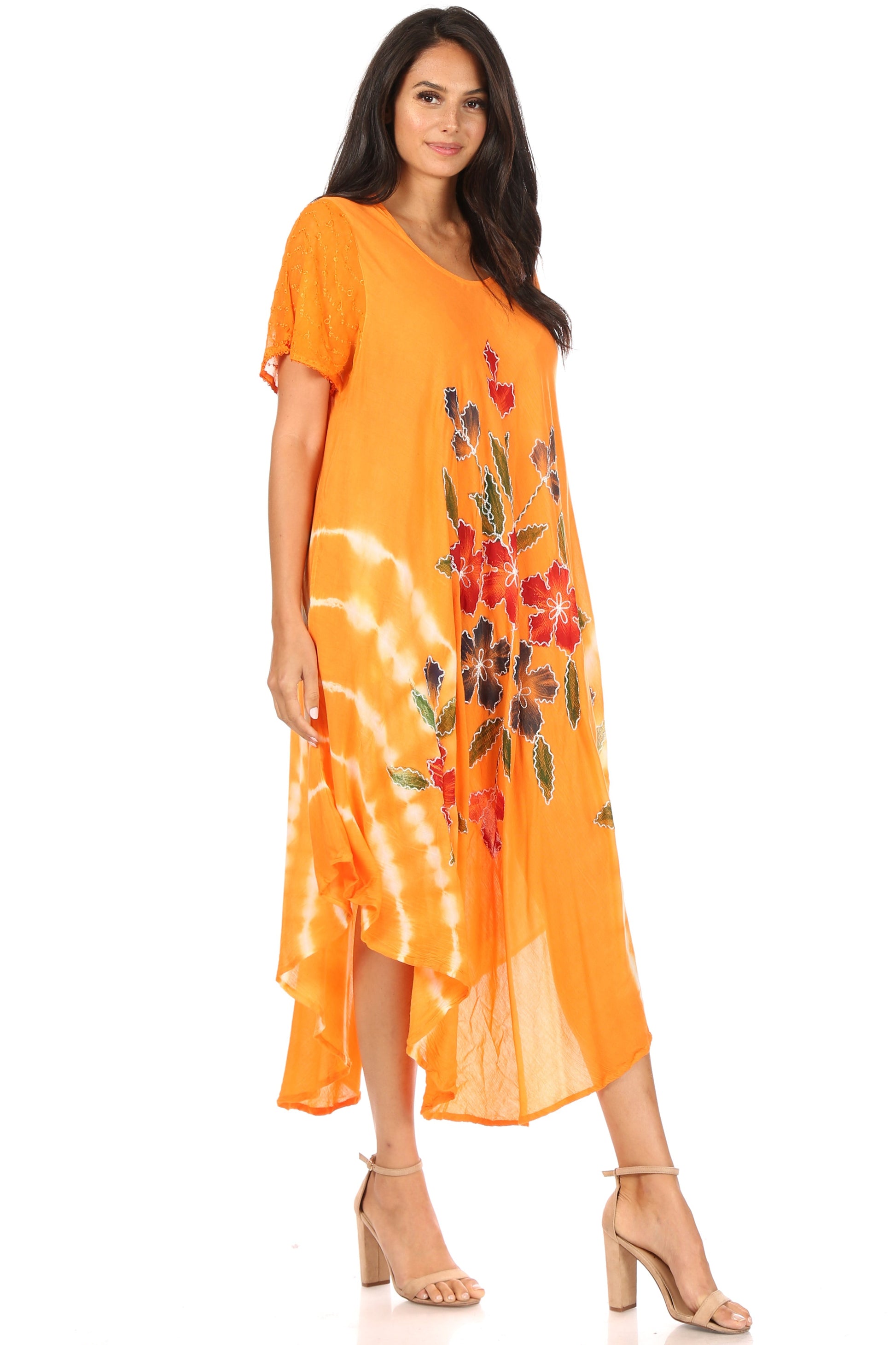 Sakkas Embroidered Painted Floral Cap Sleeve Rayon Dress - Concordia Style Boutique