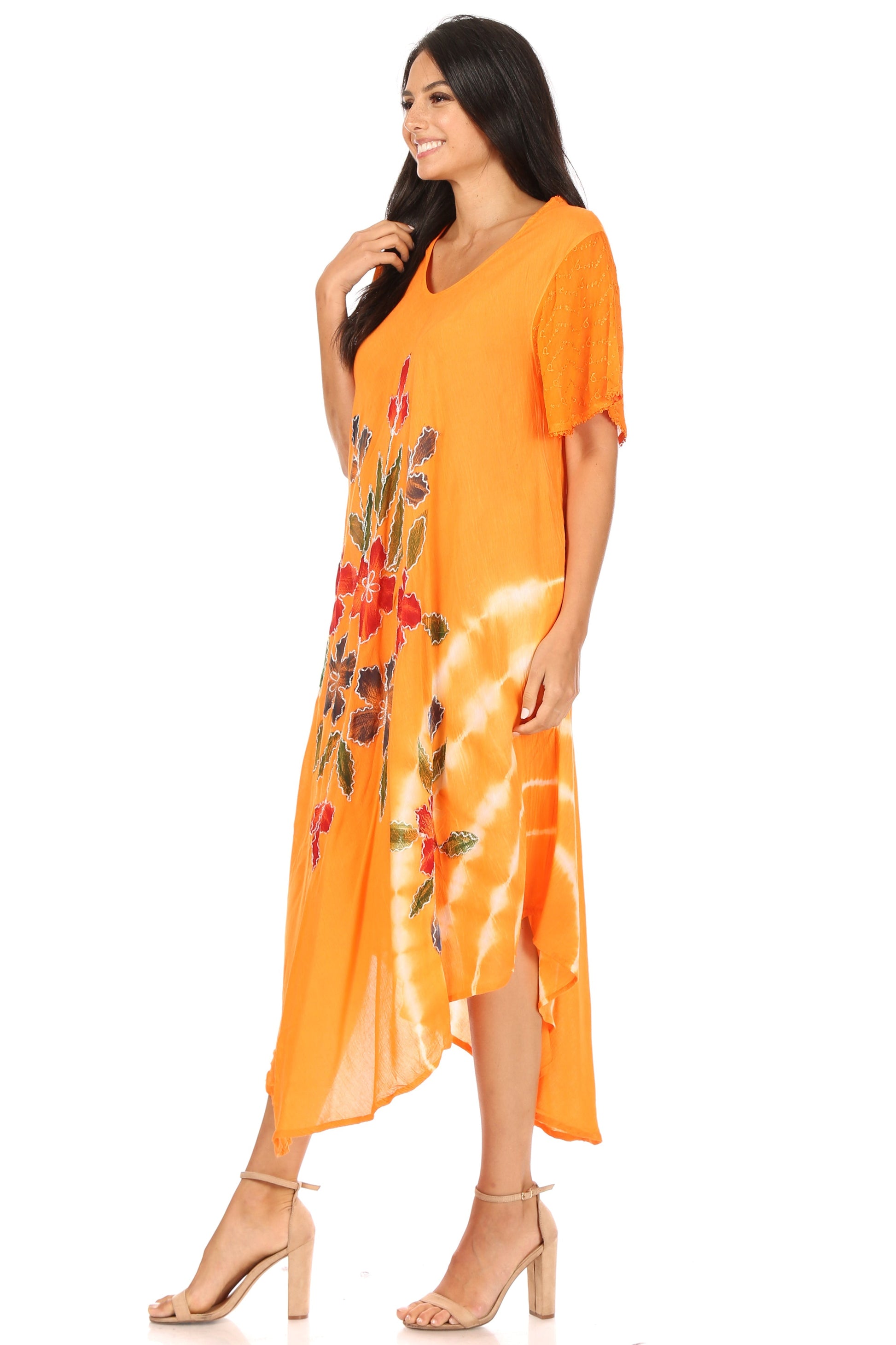 Sakkas Embroidered Painted Floral Cap Sleeve Rayon Dress - Concordia Style Boutique