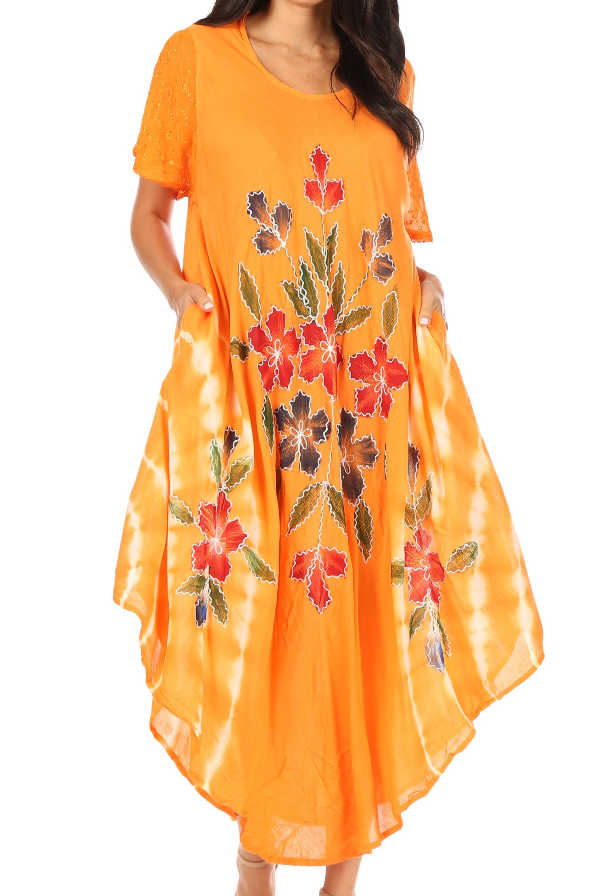 Sakkas Embroidered Painted Floral Cap Sleeve Rayon Dress - Concordia Style Boutique