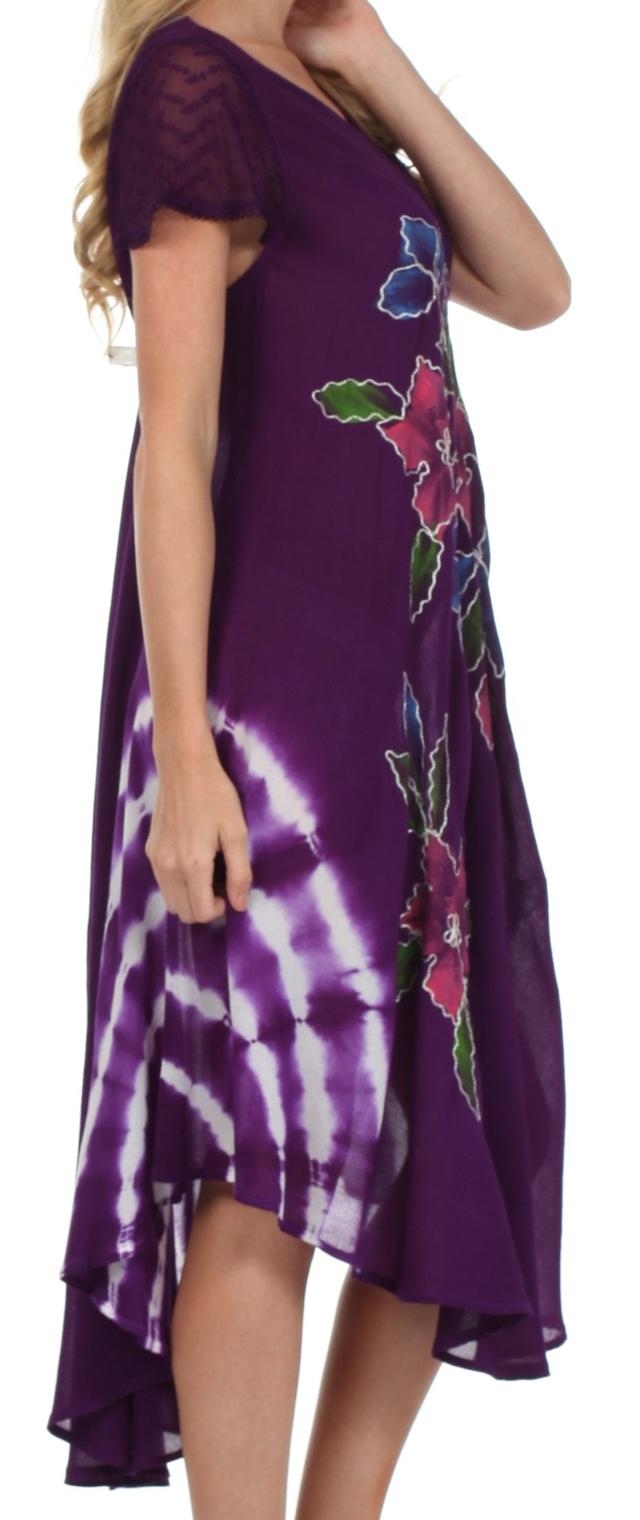 Sakkas Embroidered Painted Floral Cap Sleeve Rayon Dress - Concordia Style Boutique