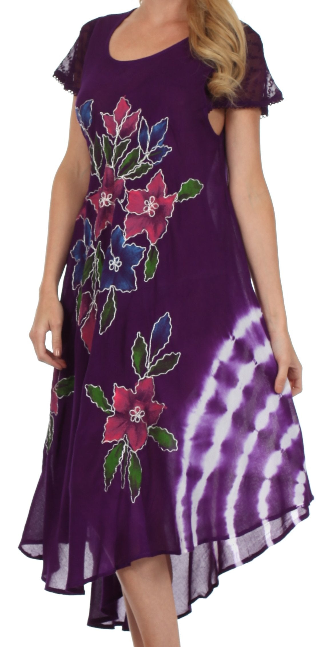 Sakkas Embroidered Painted Floral Cap Sleeve Rayon Dress - Concordia Style Boutique