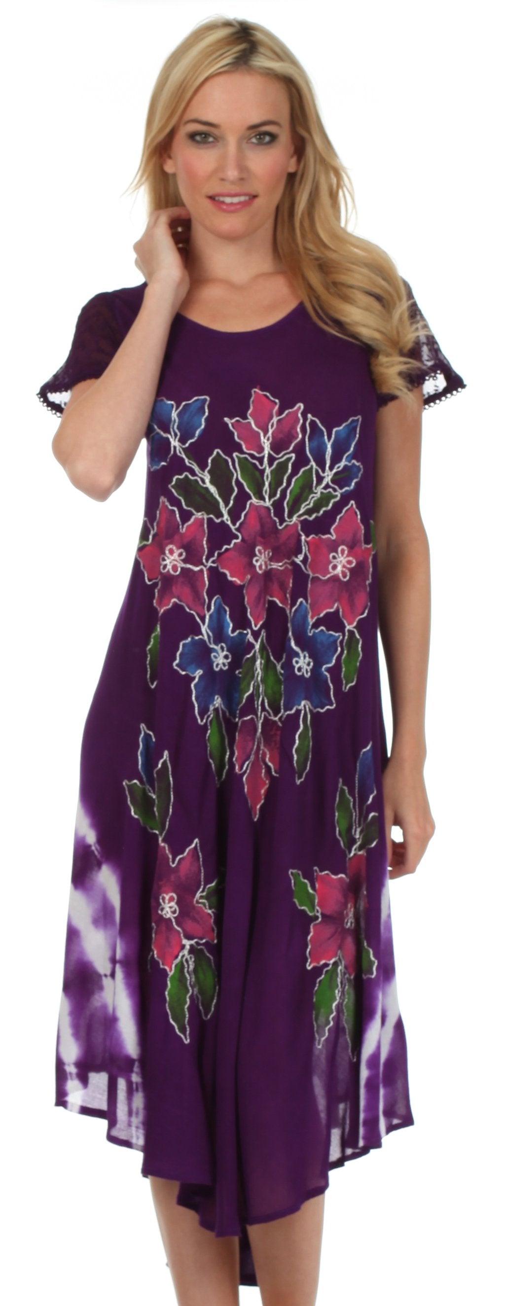 Sakkas Embroidered Painted Floral Cap Sleeve Rayon Dress - Concordia Style Boutique