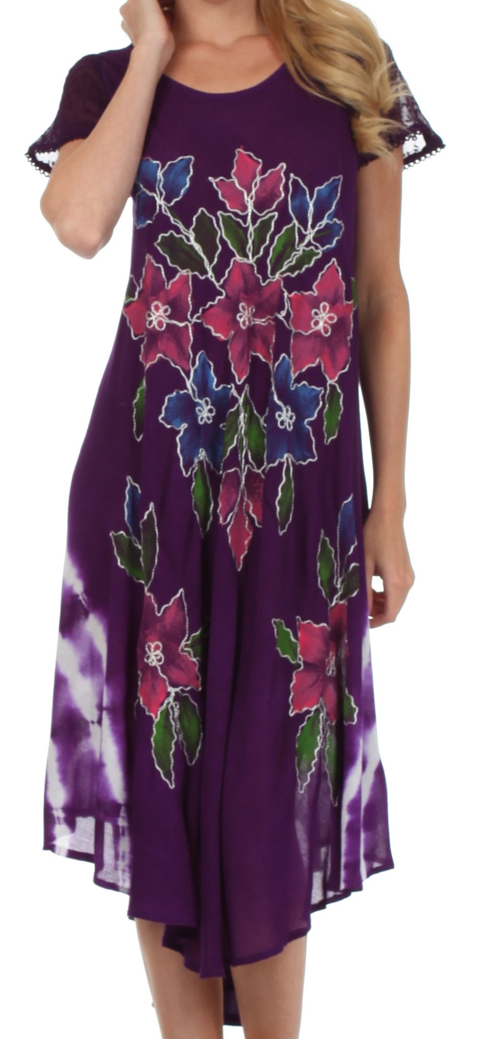 Sakkas Embroidered Painted Floral Cap Sleeve Rayon Dress - Concordia Style Boutique