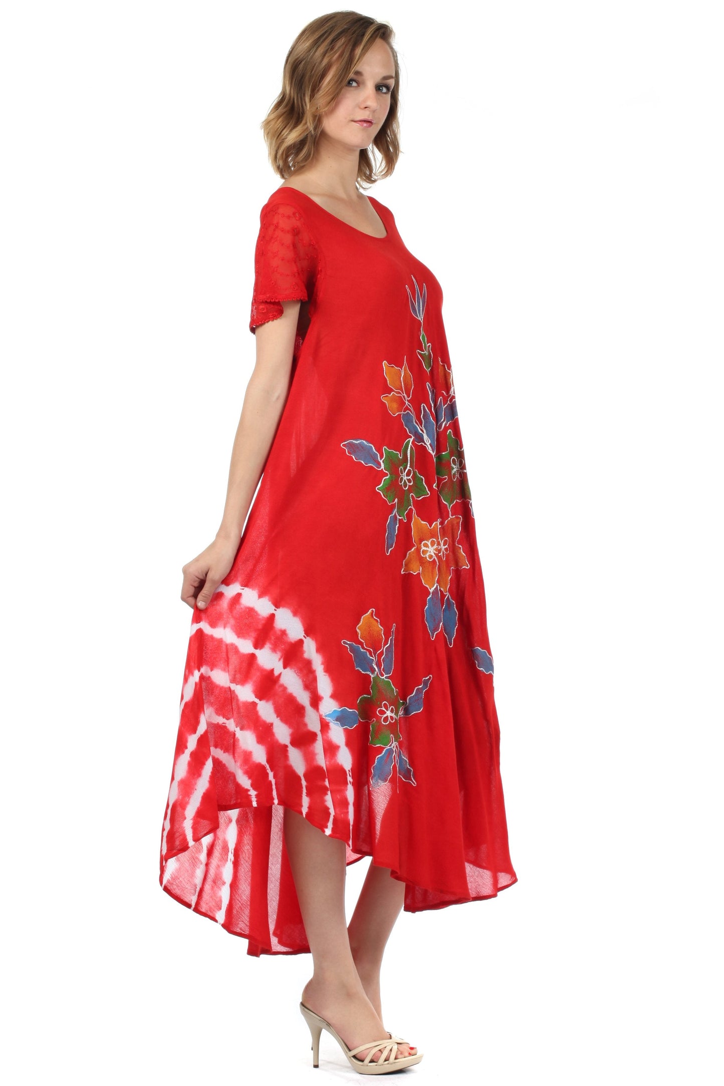 Sakkas Embroidered Painted Floral Cap Sleeve Rayon Dress - Concordia Style Boutique