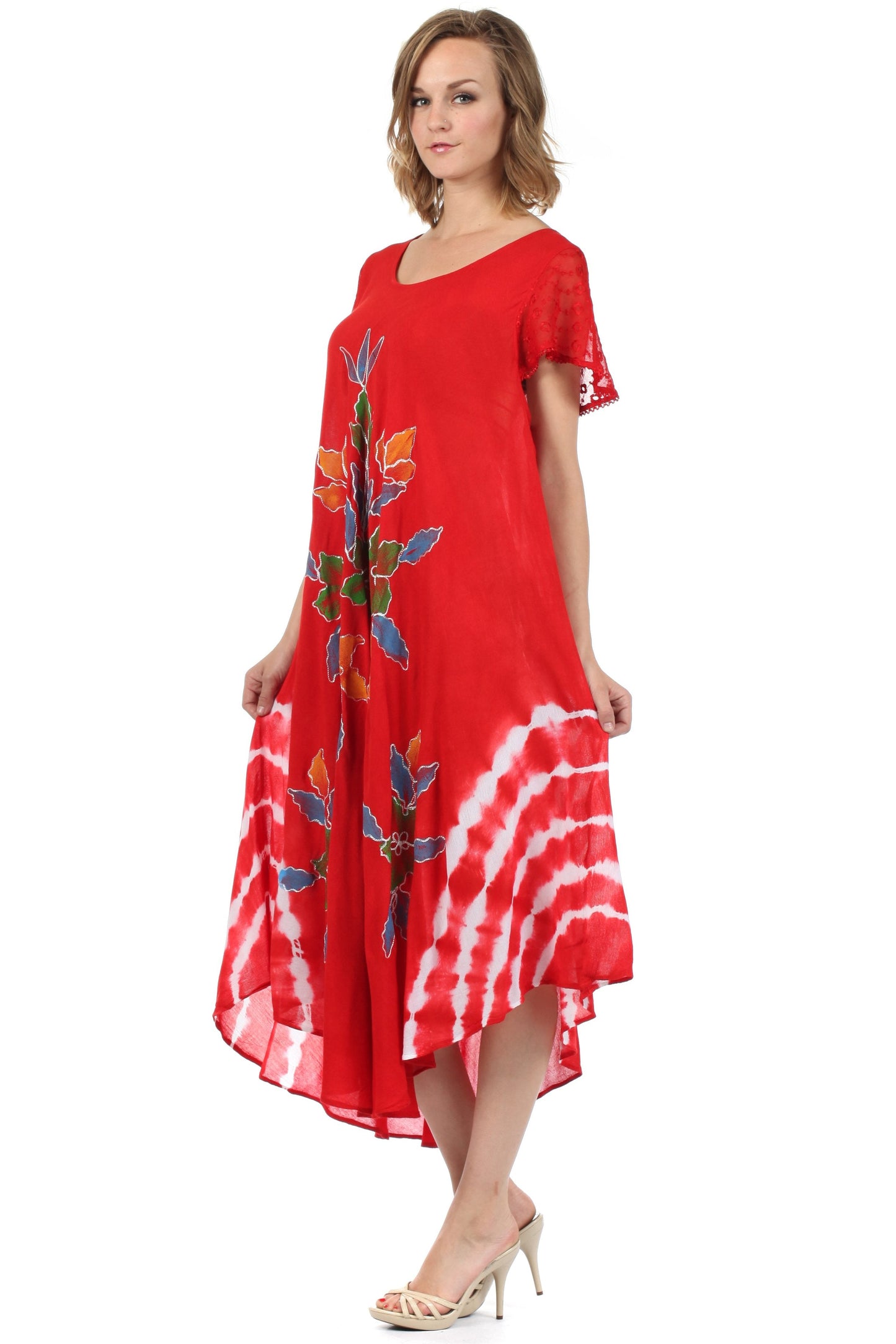 Sakkas Embroidered Painted Floral Cap Sleeve Rayon Dress - Concordia Style Boutique