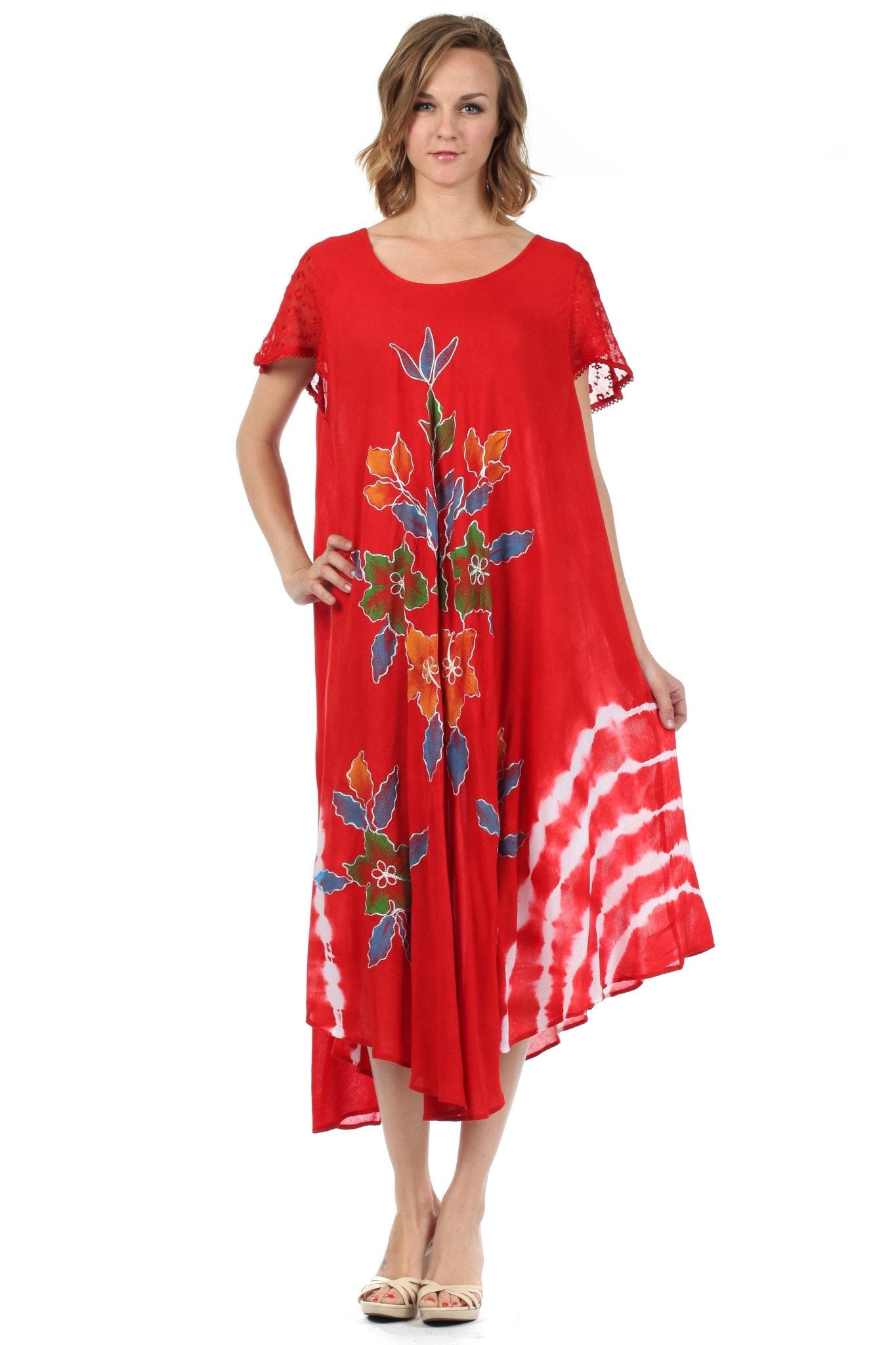 Sakkas Embroidered Painted Floral Cap Sleeve Rayon Dress - Concordia Style Boutique