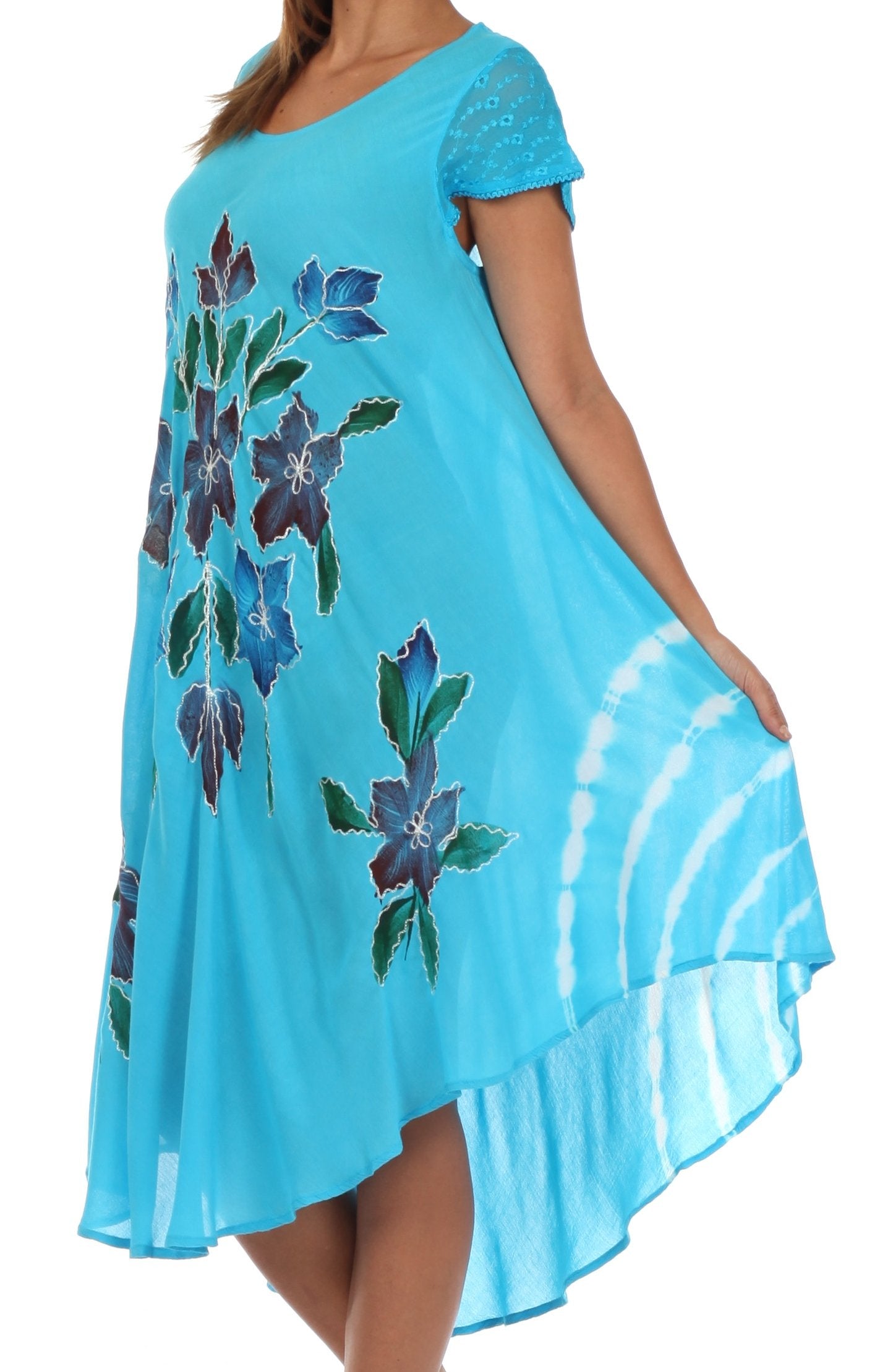 Sakkas Embroidered Painted Floral Cap Sleeve Rayon Dress - Concordia Style Boutique