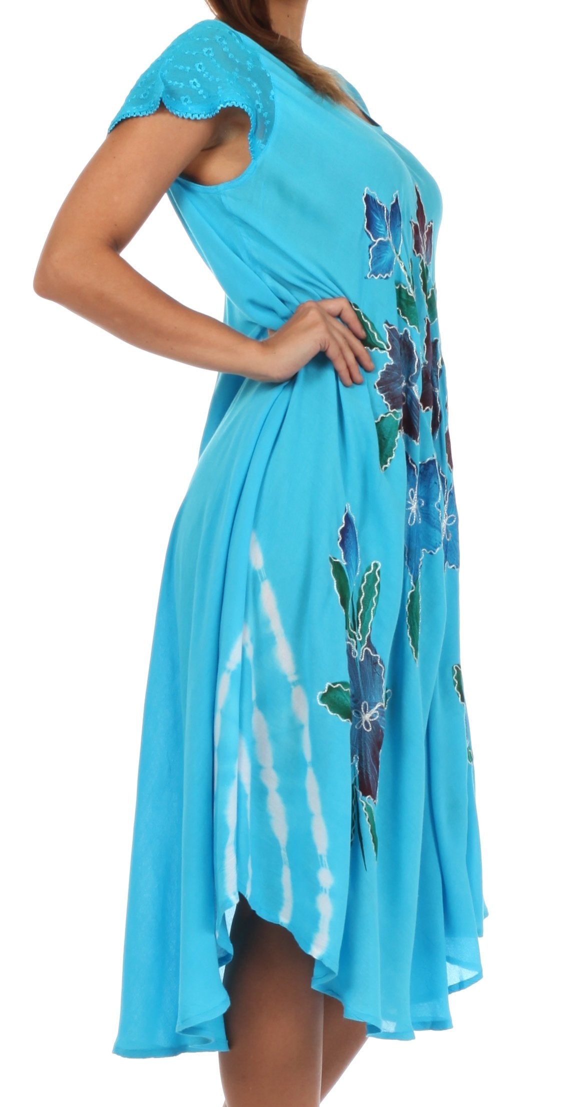 Sakkas Embroidered Painted Floral Cap Sleeve Rayon Dress - Concordia Style Boutique
