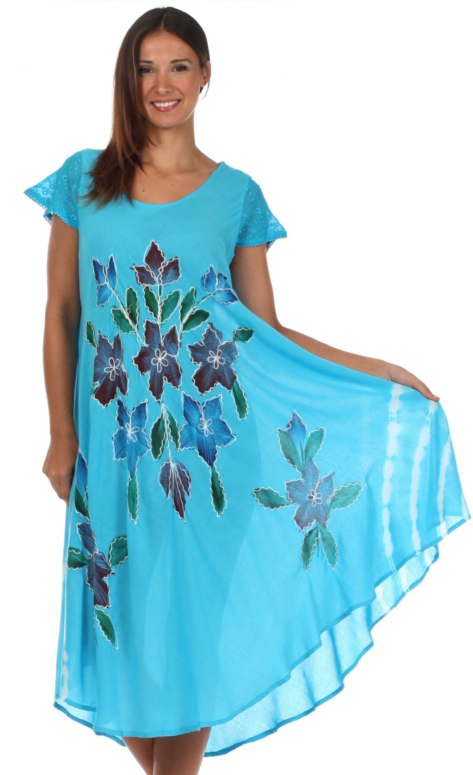 Sakkas Embroidered Painted Floral Cap Sleeve Rayon Dress - Concordia Style Boutique