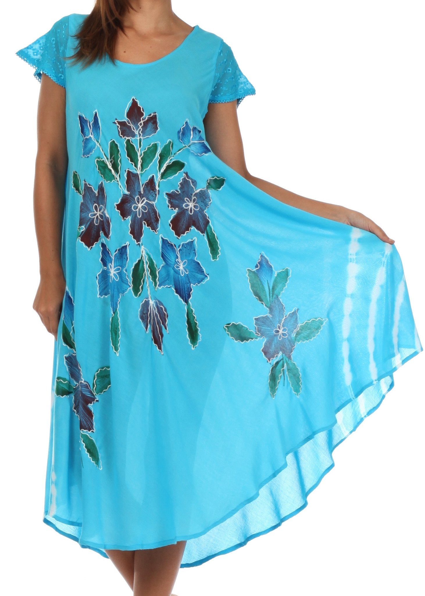 Sakkas Embroidered Painted Floral Cap Sleeve Rayon Dress - Concordia Style Boutique