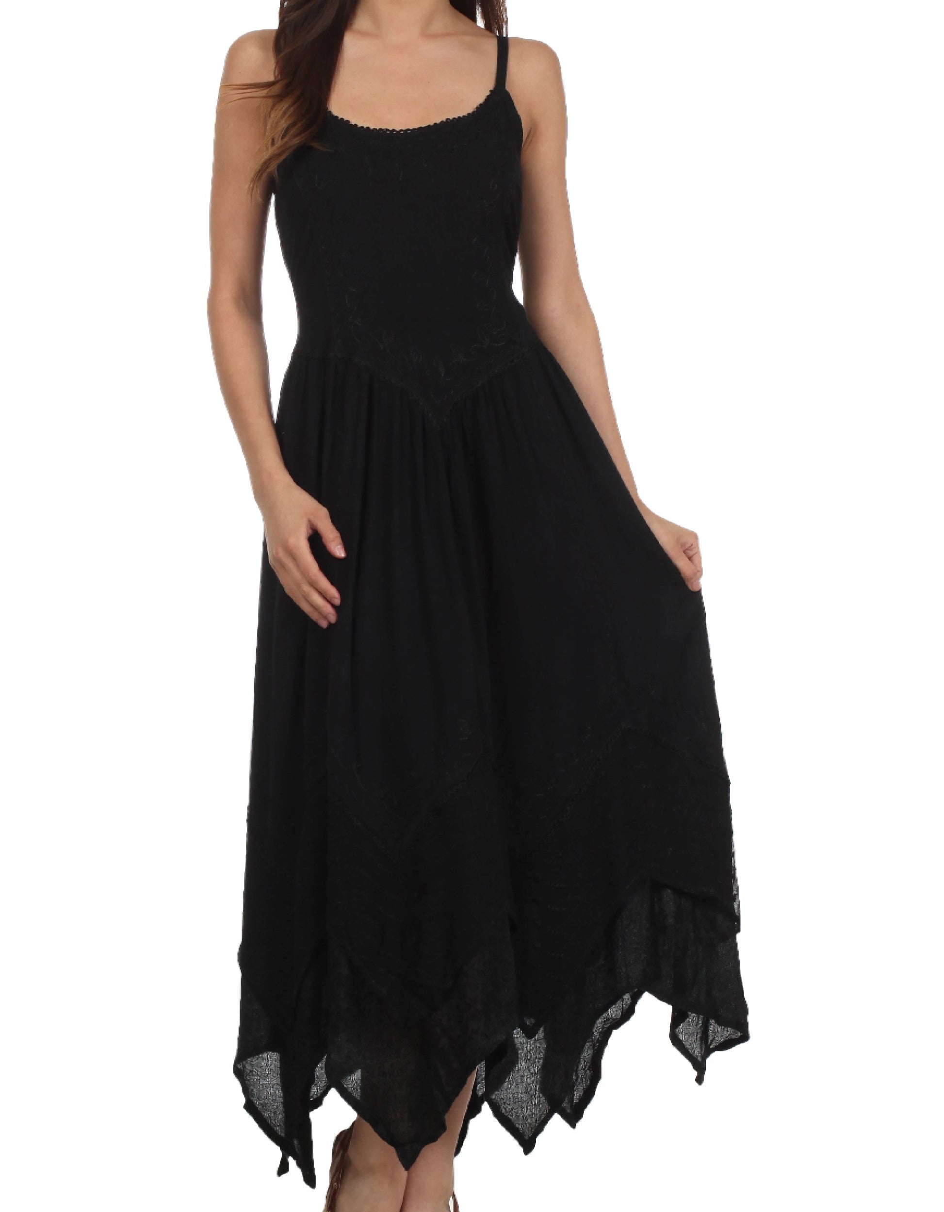 Sakkas Rayon Embroidered Stonewashed Adjustable Spaghetti Straps Long Dress - Concordia Style Boutique