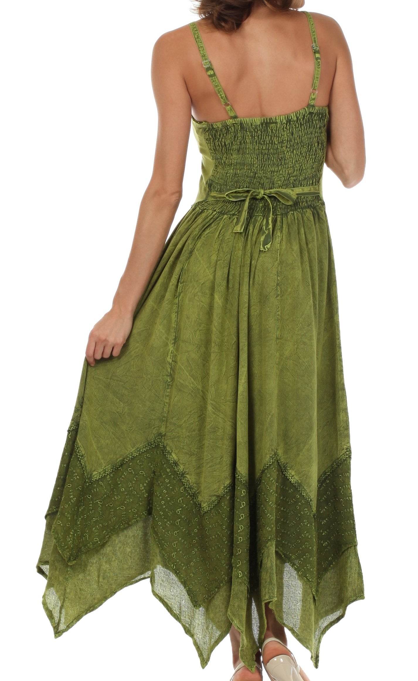 Sakkas Rayon Embroidered Stonewashed Adjustable Spaghetti Straps Long Dress - Concordia Style Boutique